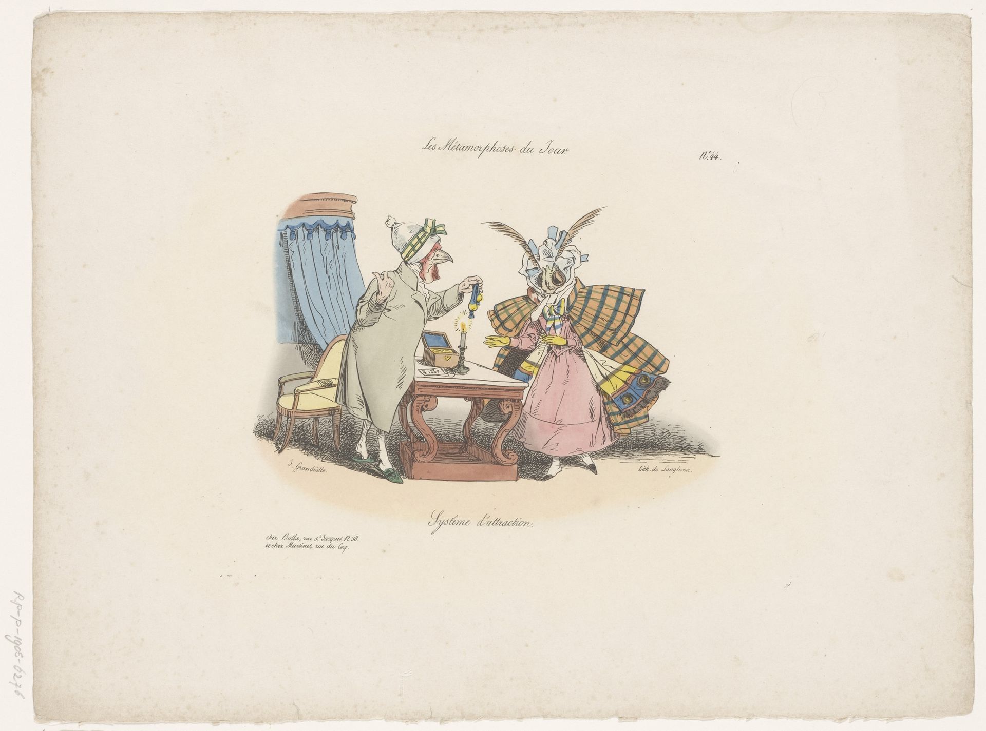 Kalkoen lokt vlinder met kaars by Jean Ignace Isidore Gérard Grandville