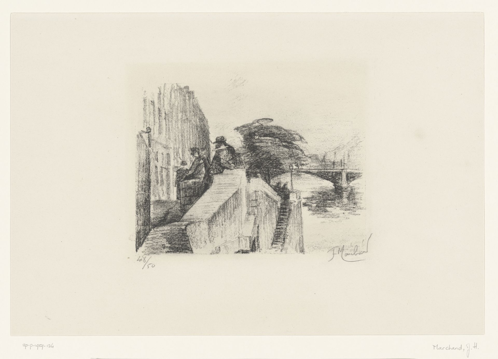 Gezicht op het Île Saint Louis te Parijs by Jean Hippolyte Marchand