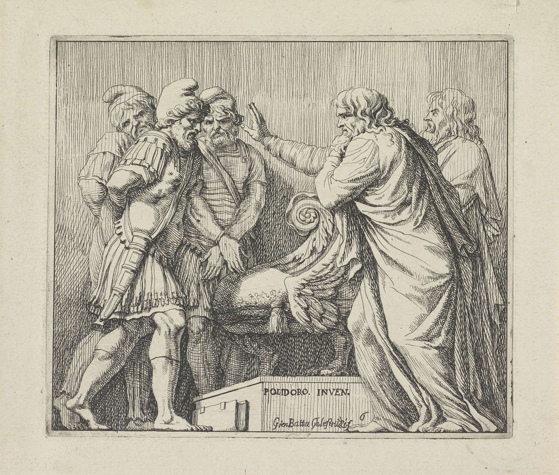 Twee senatoren spreken tegen de overwonnen koningen by Giovanni Battista Galestruzzi