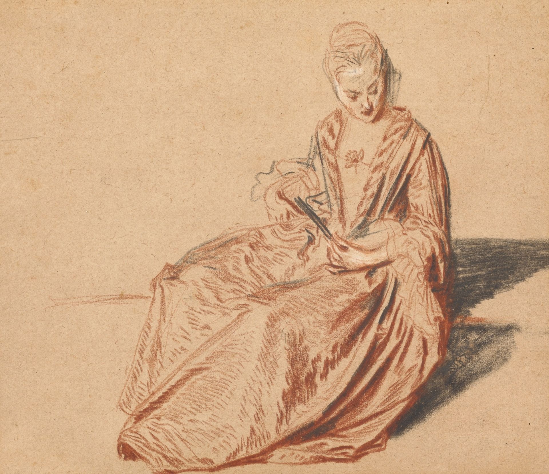 Seated Woman with a Fan by Jean-Antoine Watteau