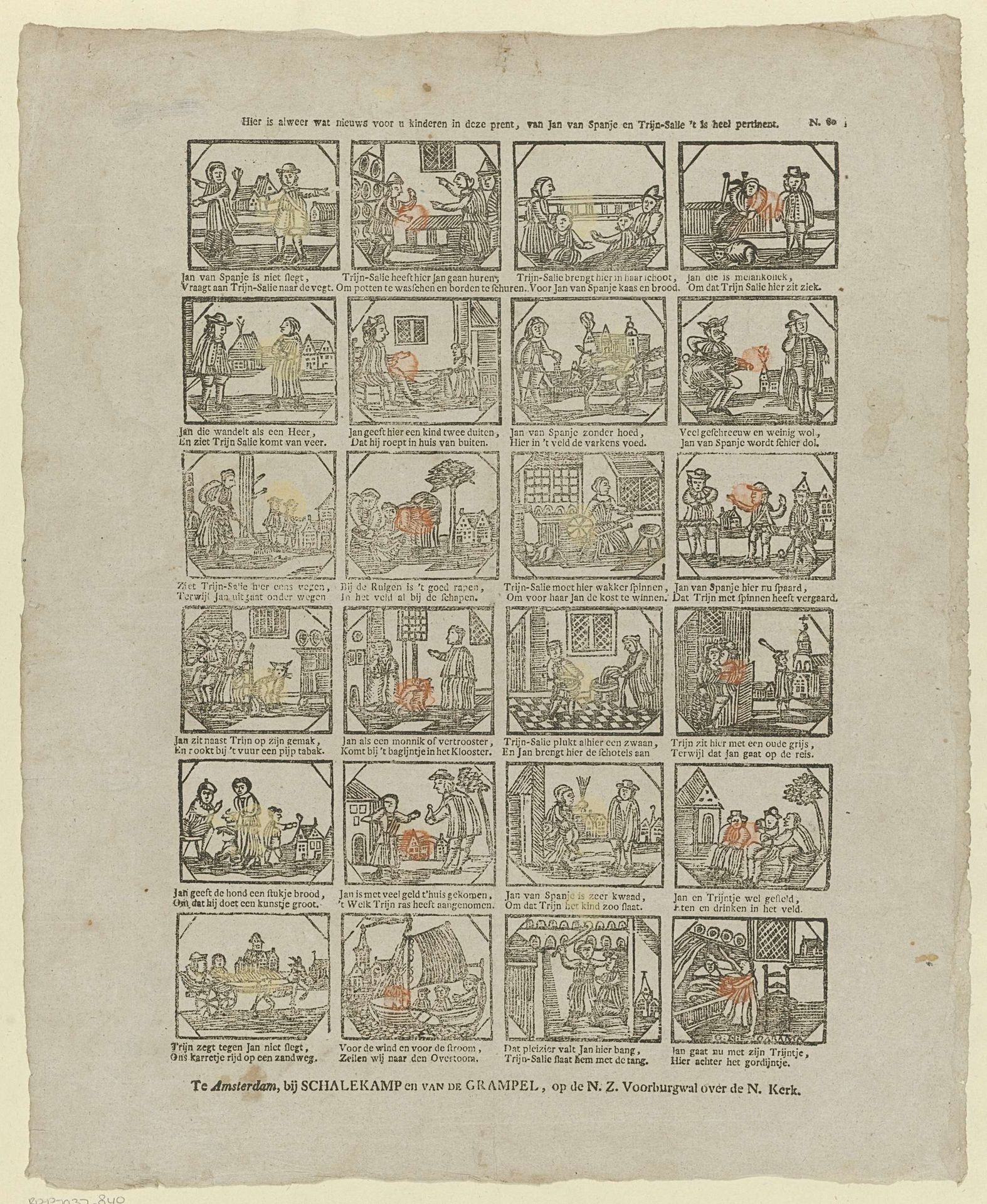 Hier is alweer wat nieuws voor u kinderen in deze prent, van Jan van Spanje en Trijn-Salle 't is heel pertinent by G.N. Garama