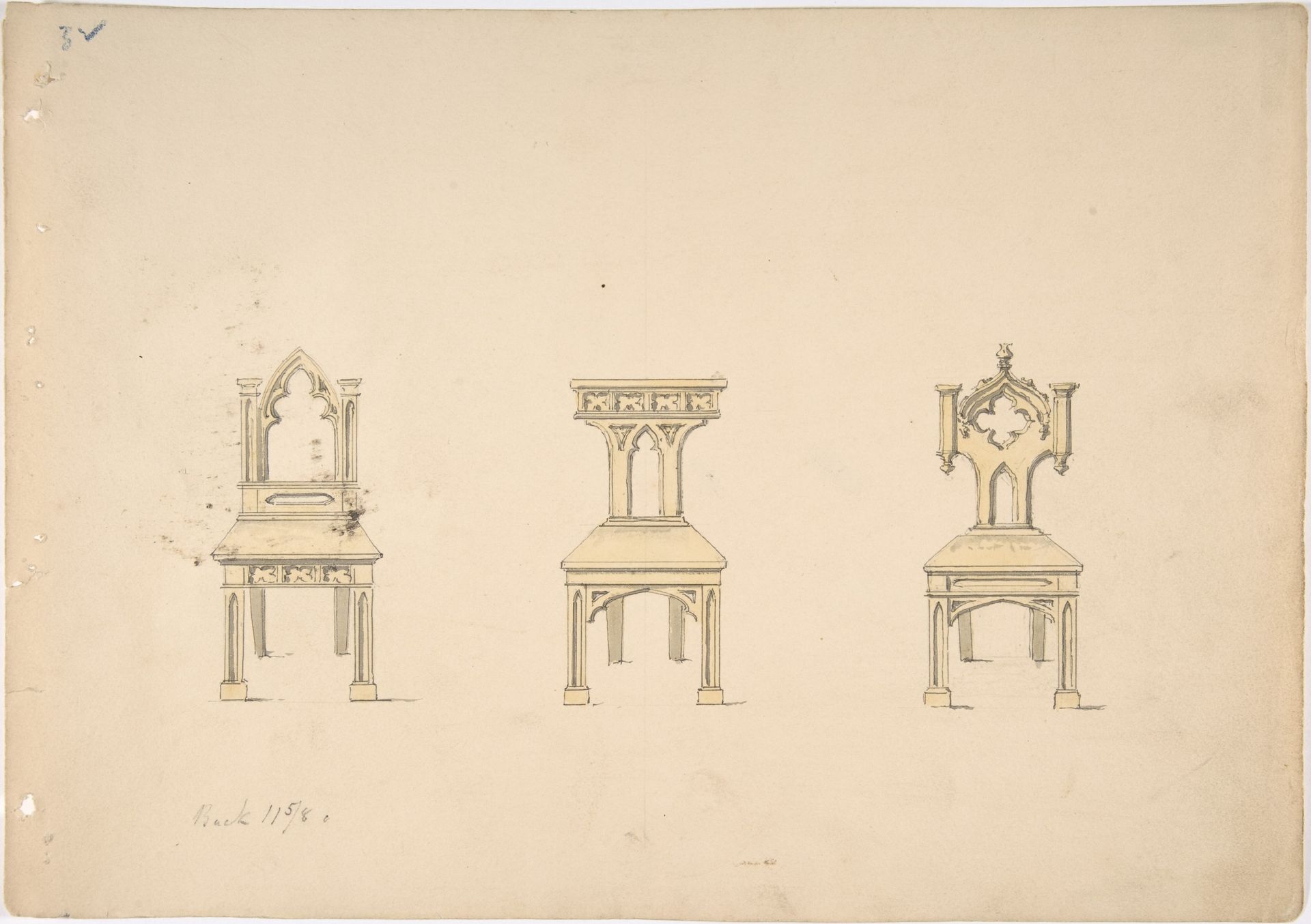 Design for Three Gothic Style Wooden Chairs by Anonymous