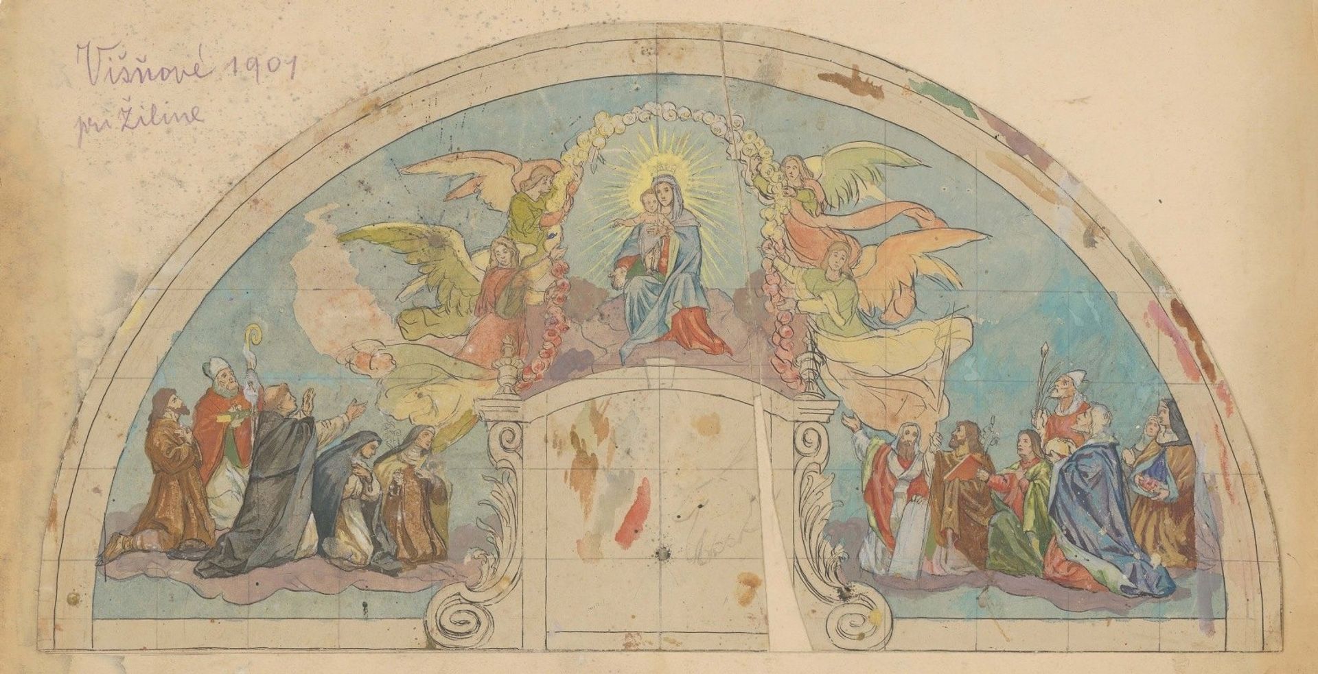 Madonna and Child, Mural Design of a Church in Višňové by Jozef Hanula