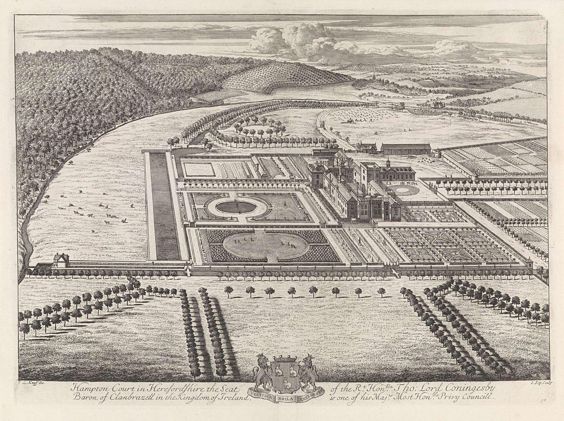 Gezicht op Hampton Court by Johannes Kip