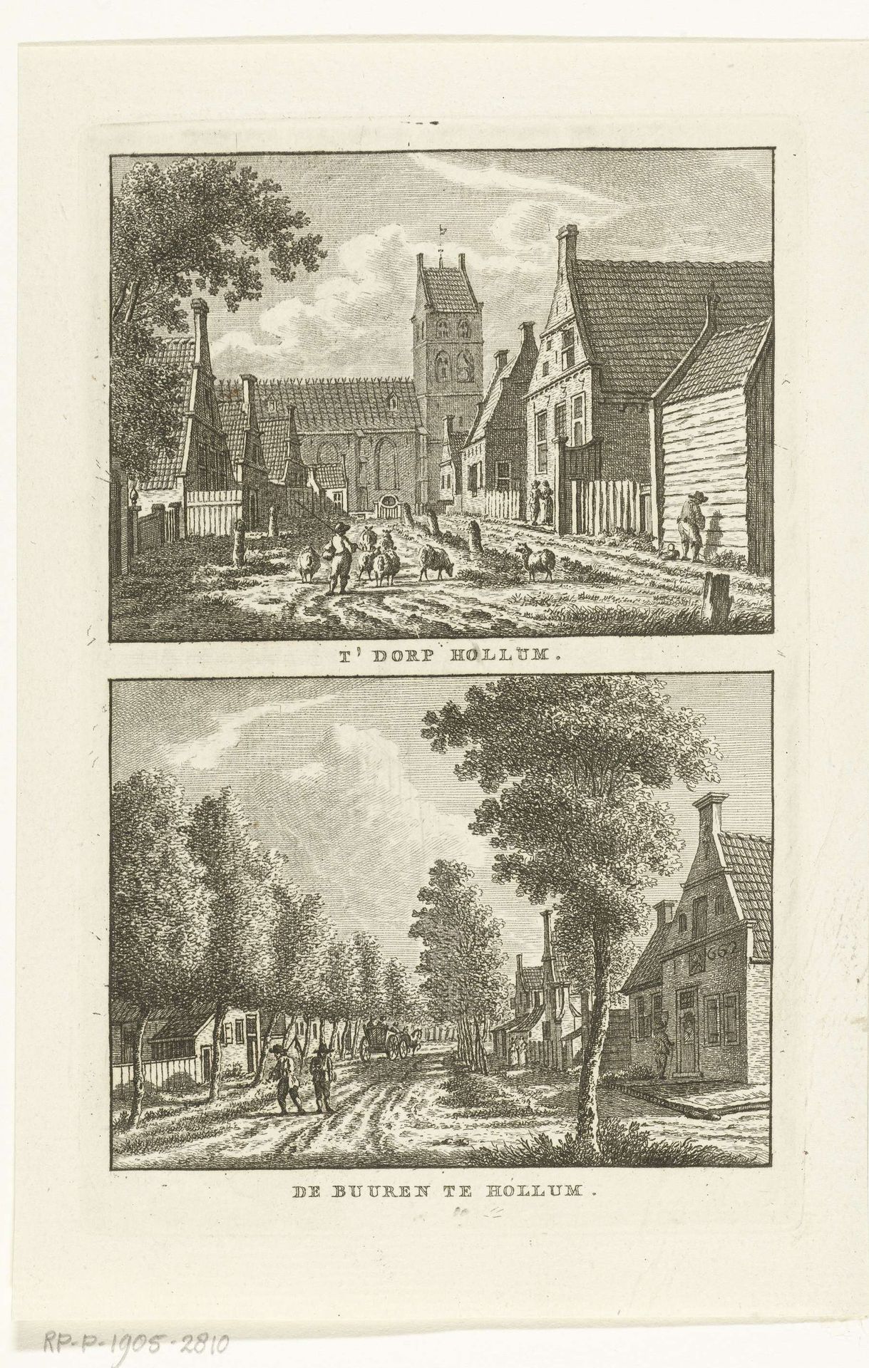 Twee dorpsgezichten te Hollum by Carel Frederik (I) Bendorp