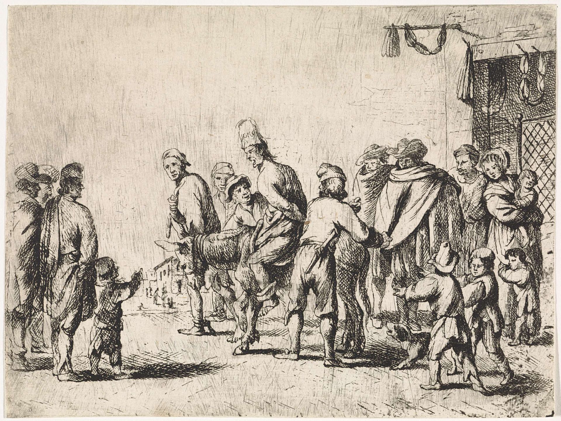 Man op ezel gebonden by Cornelis de Wael
