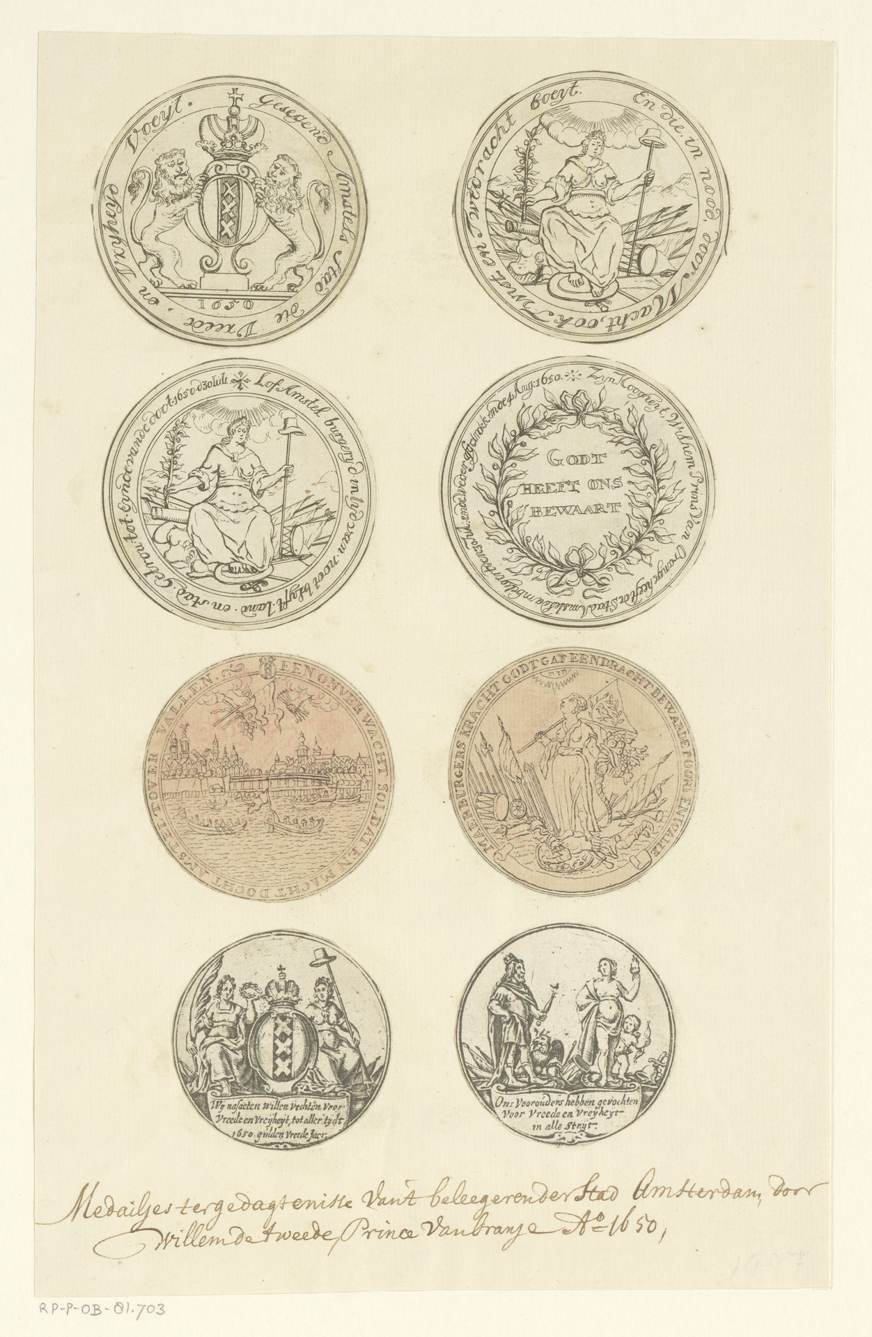 Vier penningen op het beleg van Amsterdam door Willem II, 1650 by Anonymous