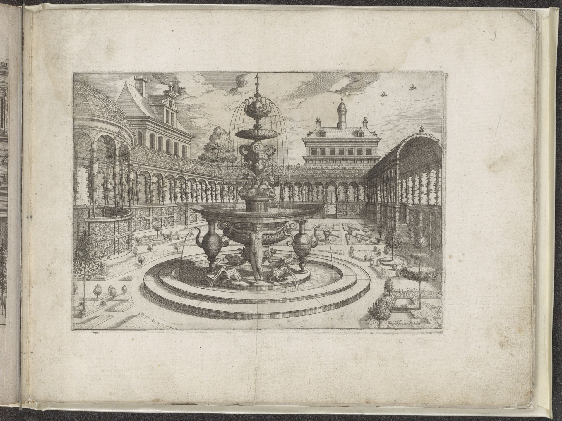 Paleistuin met een ronde fontein by Joannes van (I) Doetechum