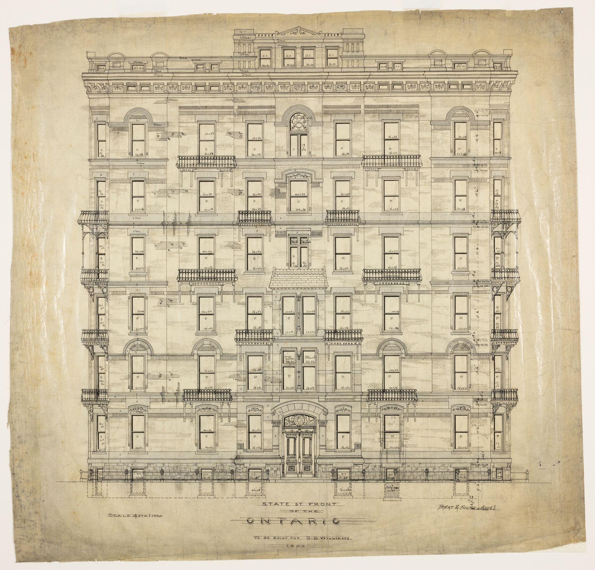 Ontario Apartments, Chicago, Illinois, Elevation by Treat & Foltz