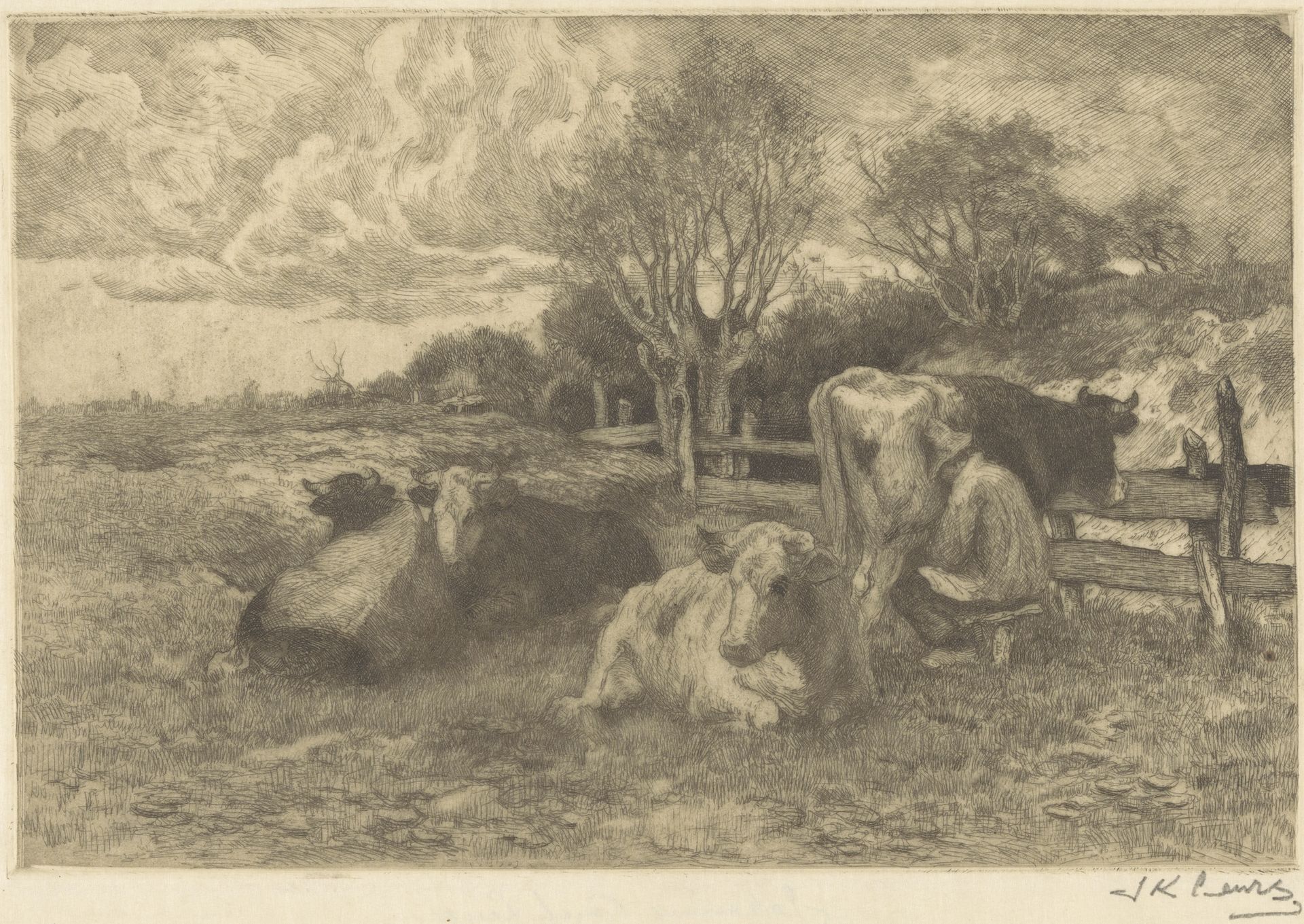 Landschap met koeien by Johannes Karel Leurs