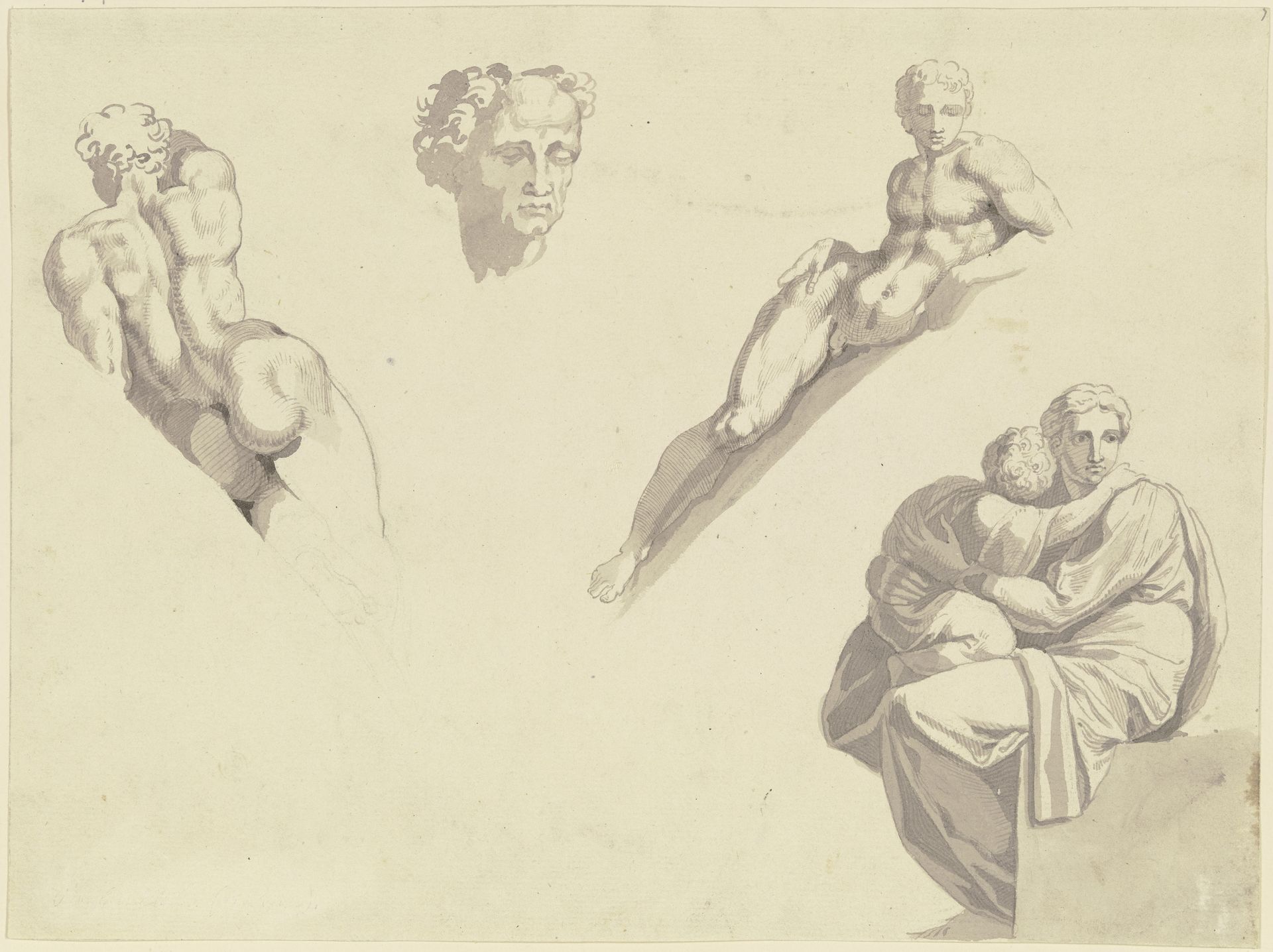 Studien aus der Sixtinische Kapelle des Michelangelo nach Kupferstichen gezeichnet by Peter Cornelius