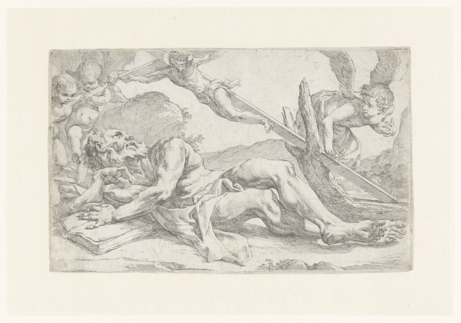 Hieronymus die een visioen beleeft van Christus aan het kruis by Anonymous