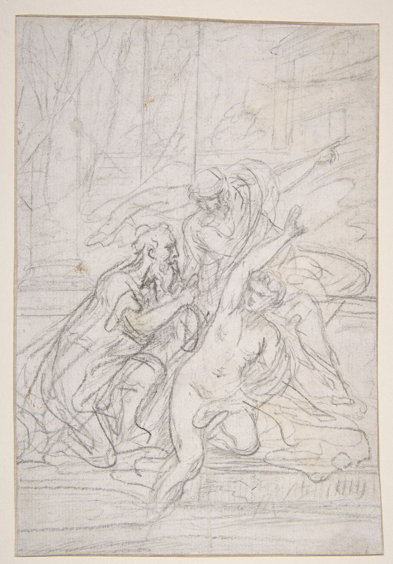 Susanna and the Elders (recto); Architectural design and other scribbles (verso) by Giovanni Battista Pittoni