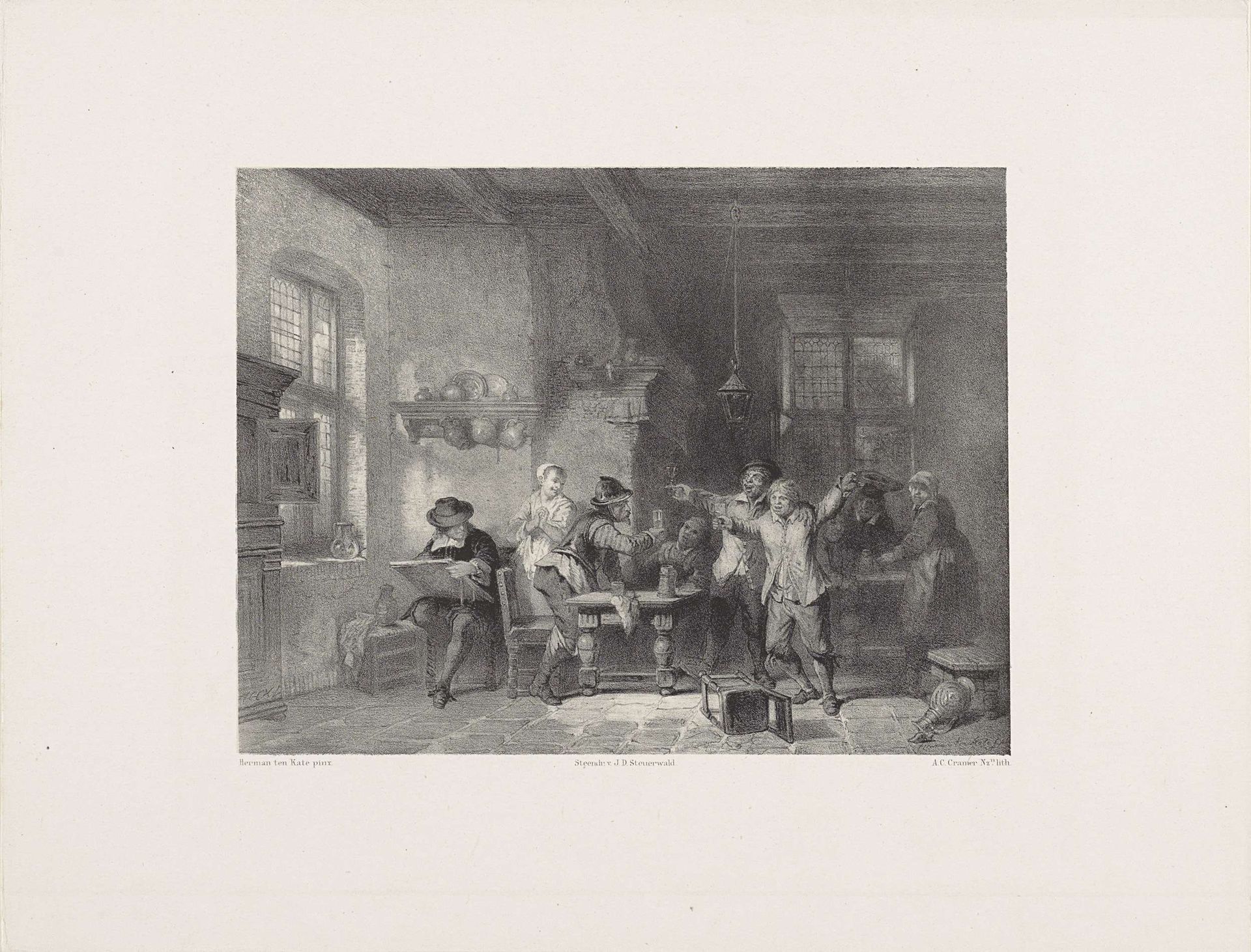 Herberg met tekenaar en boeren by Anthony Cornelis Cramer