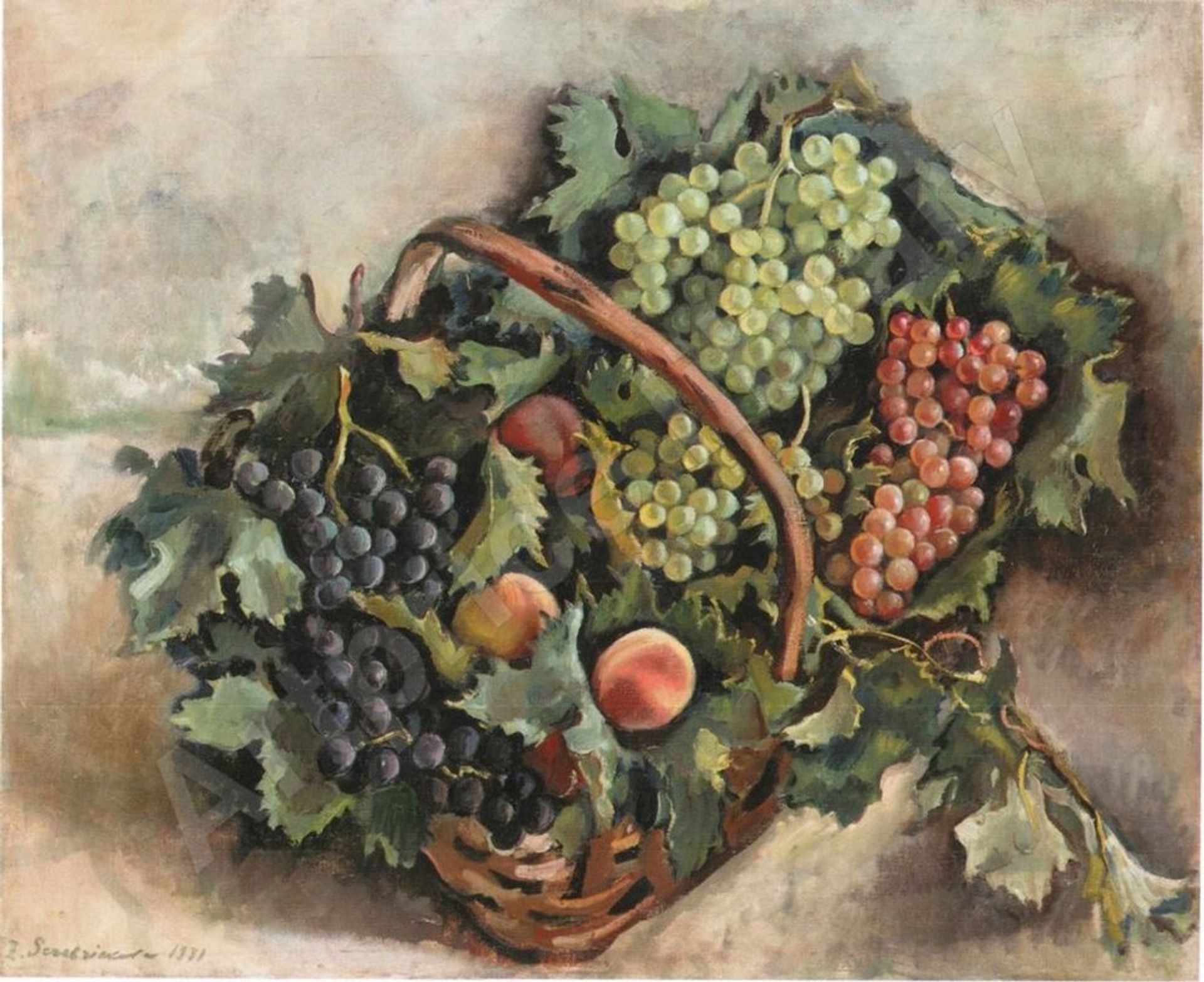 Basket with grapes and peaches by Zinaida Serebriakova