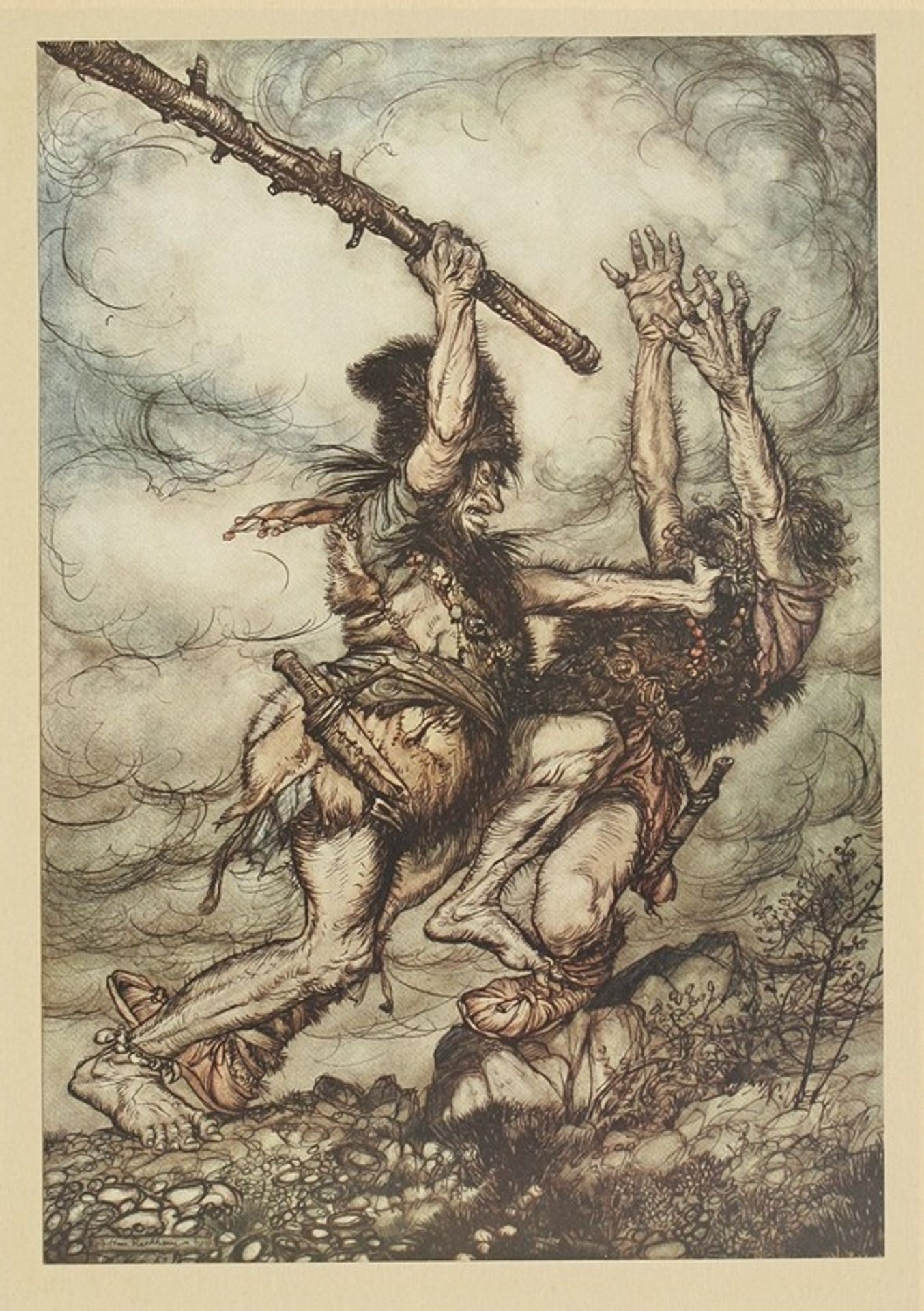 Fafner kills Fasolt by Arthur Rackham