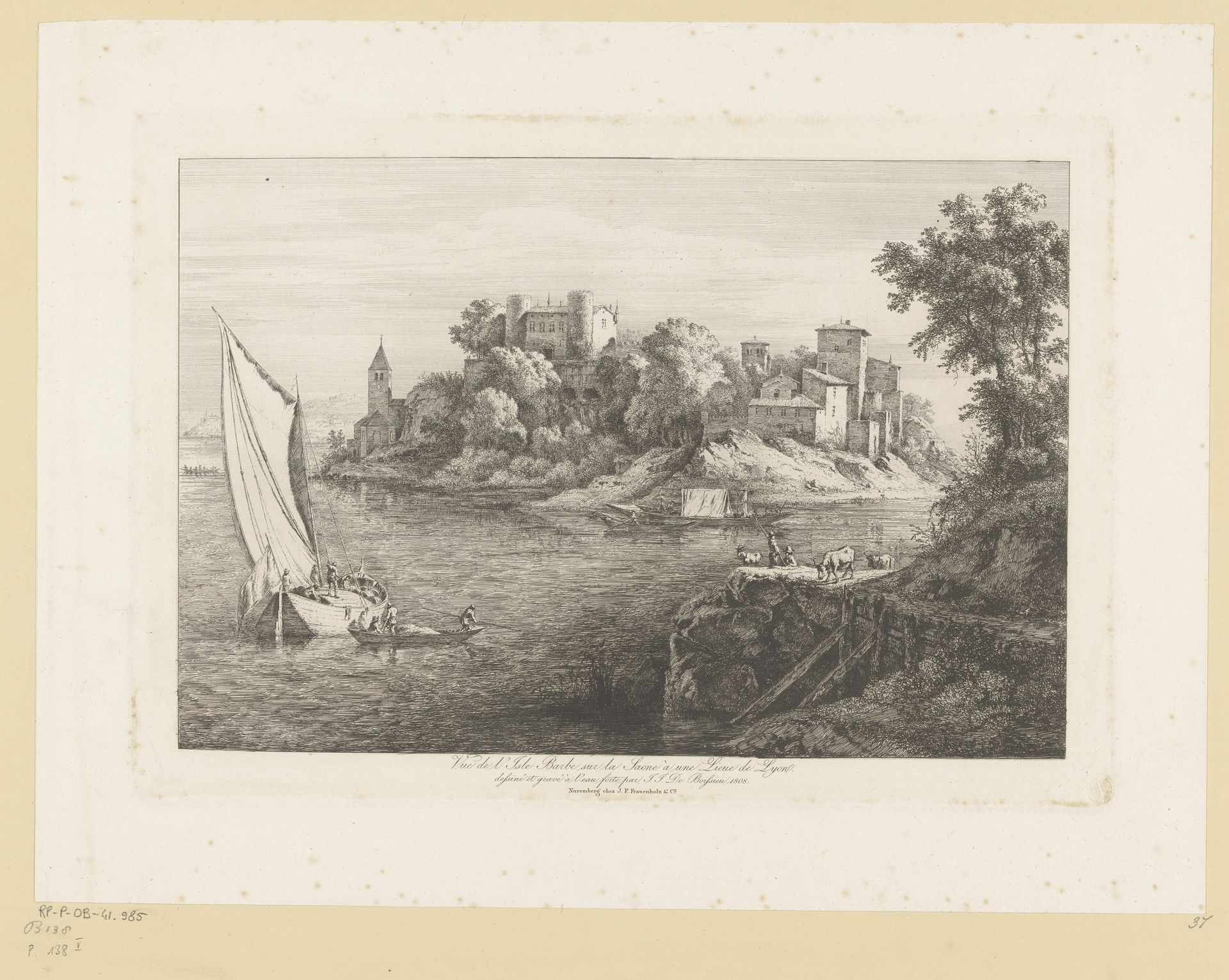Gezicht op het eiland Barbe bij Lyon by Jean Jacques de Boissieu