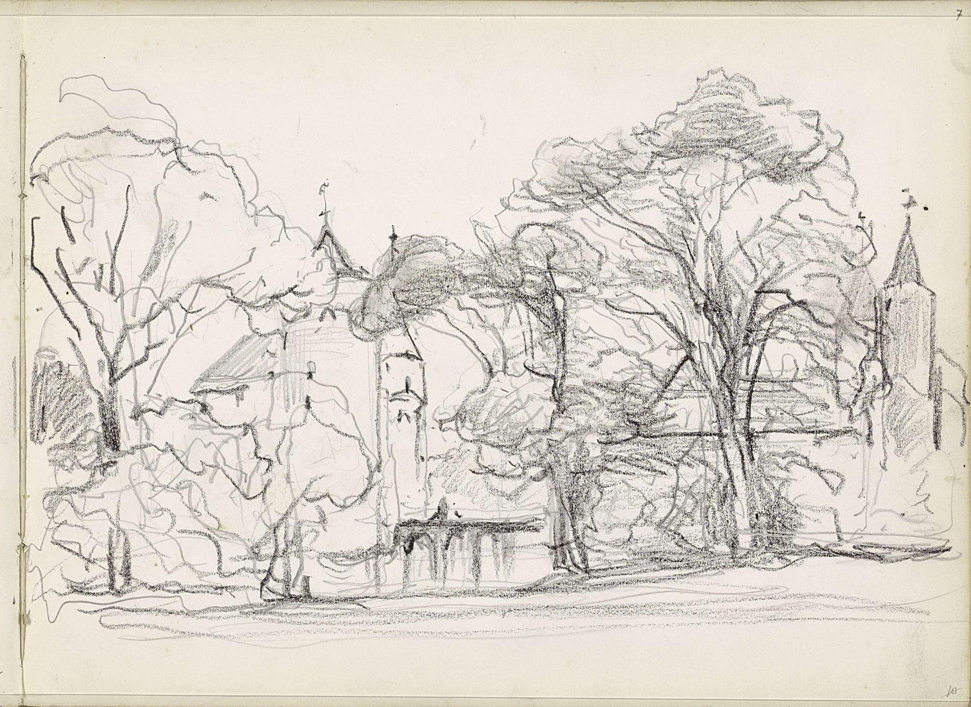 Muiderslot tussen de bomen by Johannes Bosboom