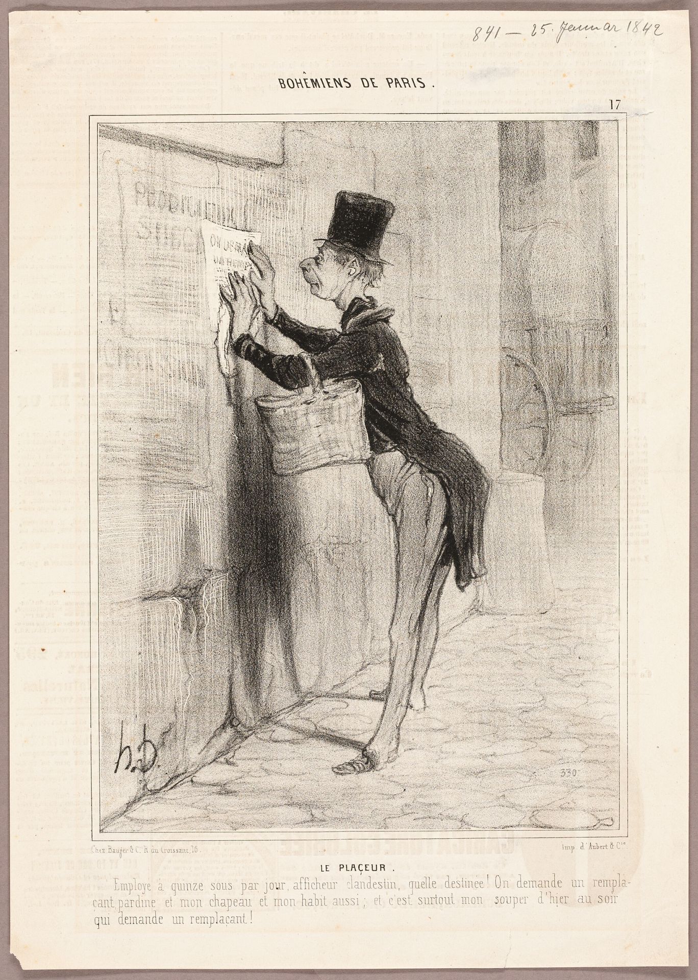 The Poster Man, plate 17 from Bohémiens de Paris by Honoré Daumier