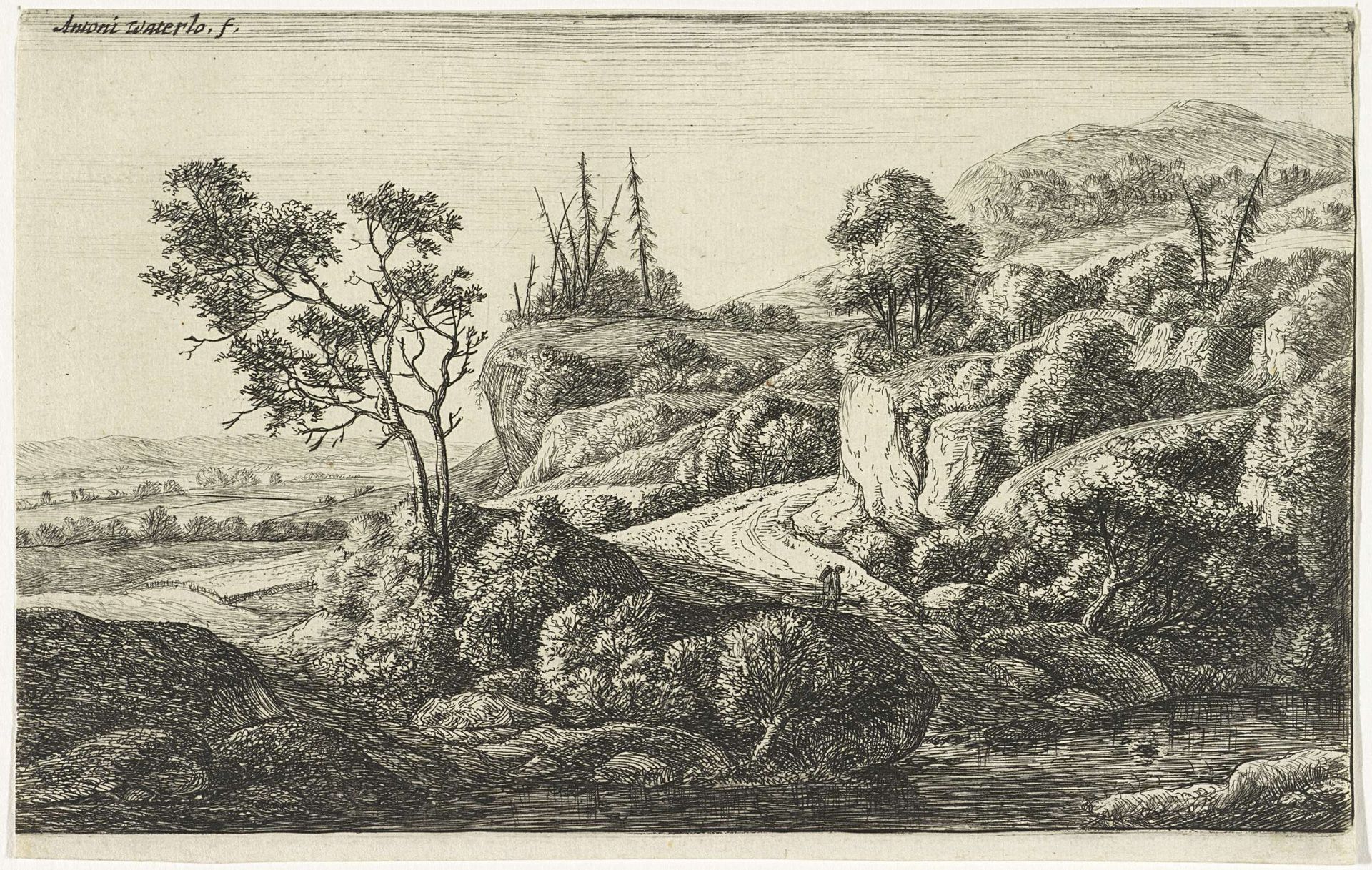 Pad bij een beek by Anthonie Waterloo