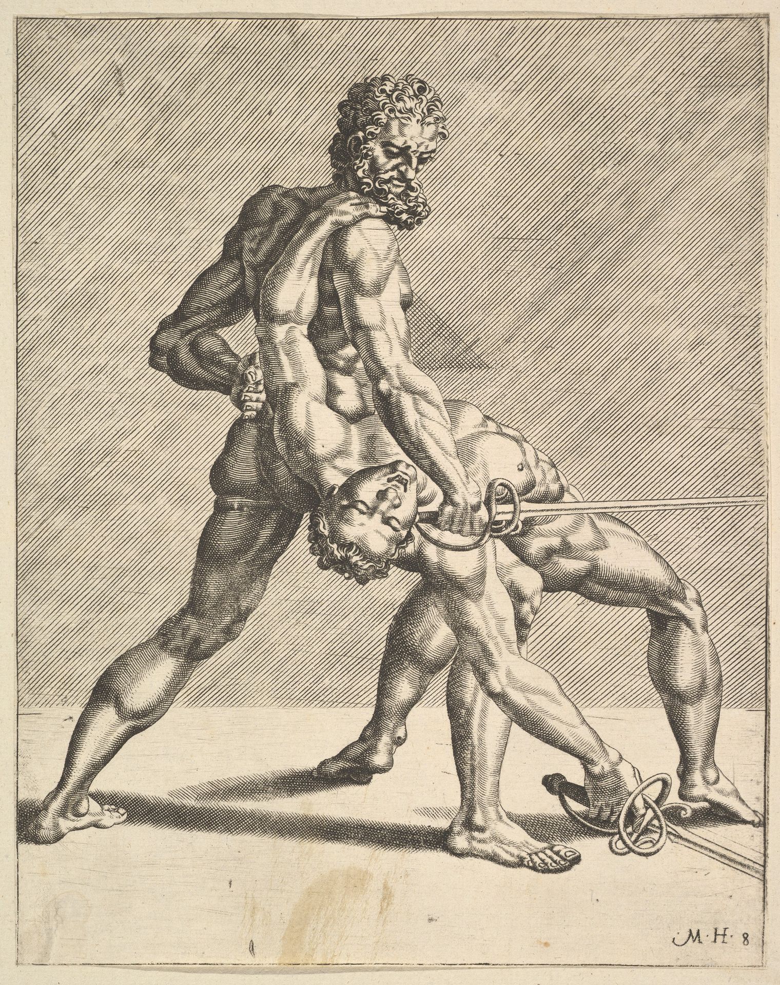 Two Fencers, from Fencers, plate 8 by Dirck Volckertsz Coornhert