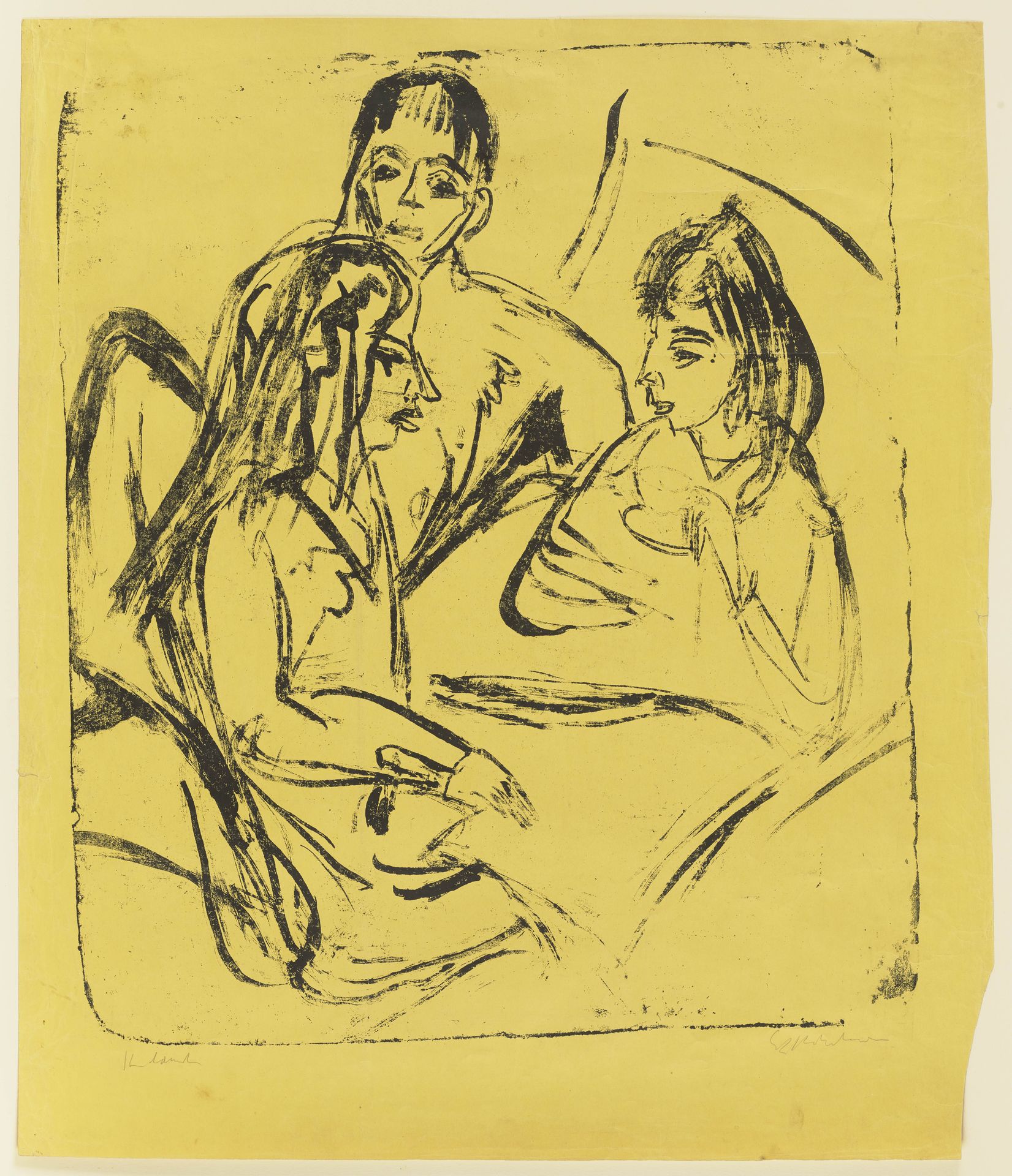 Die Rekonvaleszentin. –  Mann mit zwei Mädchen by Ernst Ludwig Kirchner