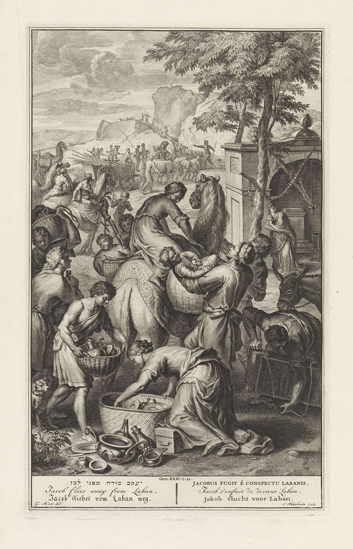 Jakob vlucht voor Laban by Cornelis Huyberts