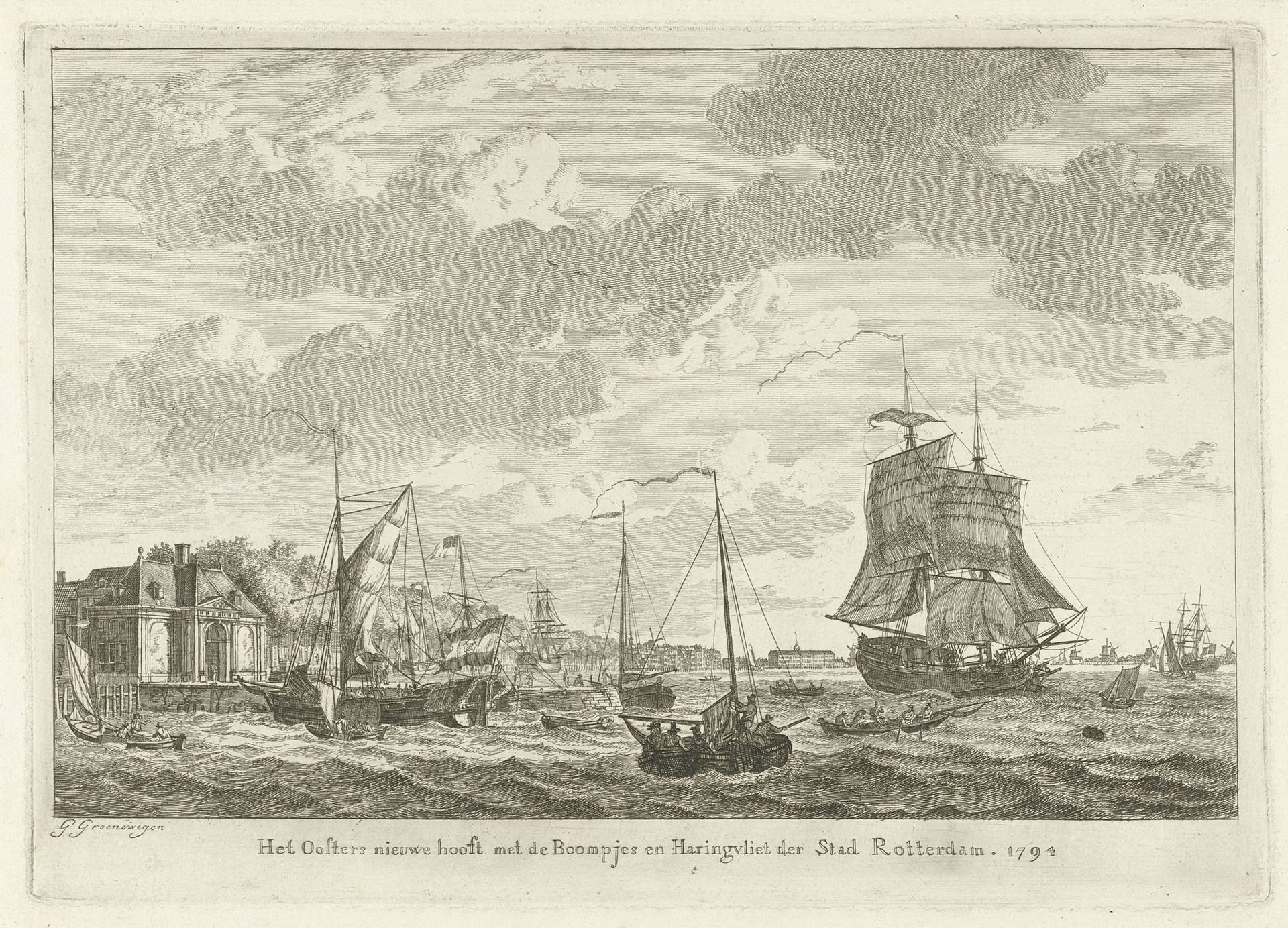 Gezicht op Rotterdam vanaf het water by Gerrit Groenewegen