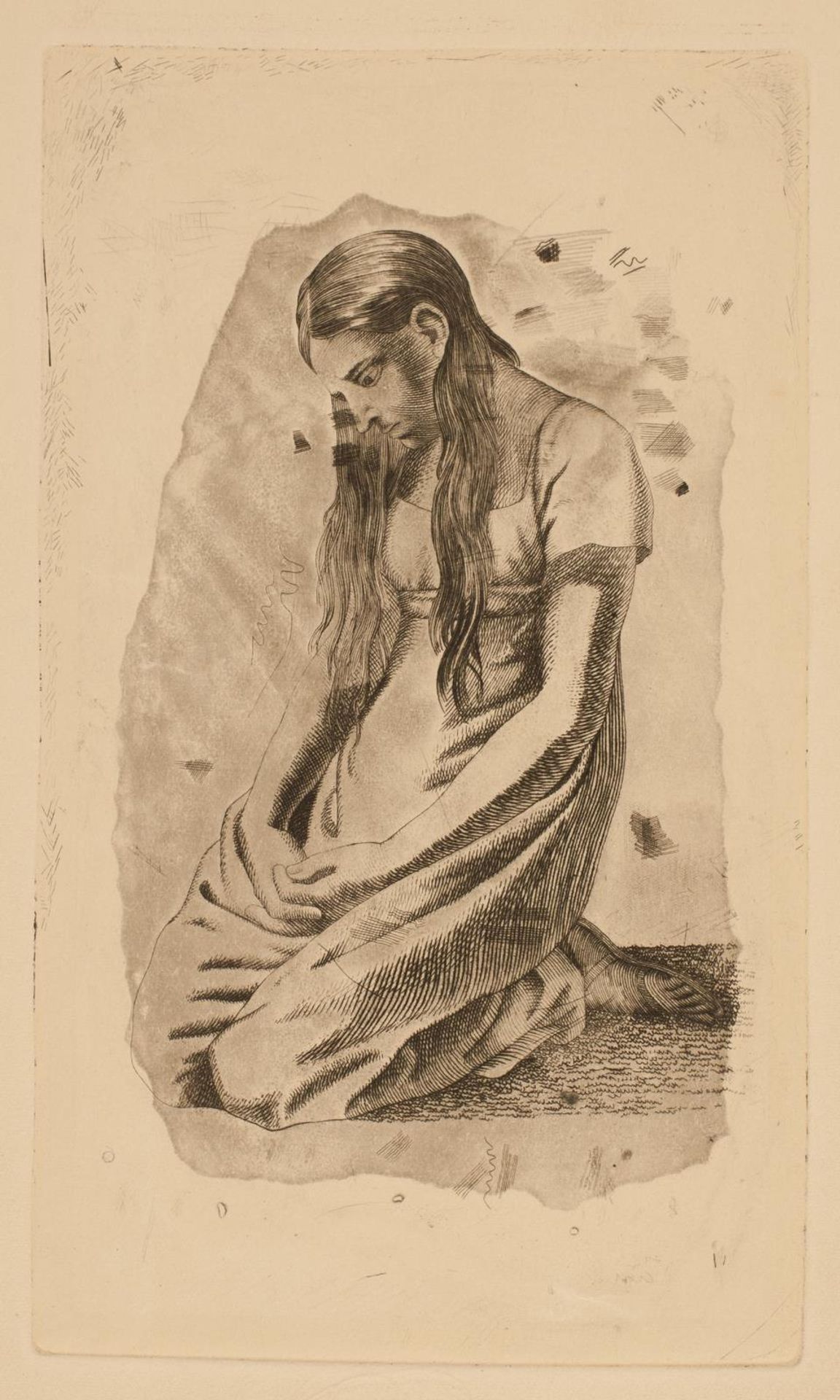 Knælende ung pige by Erling Eckersberg