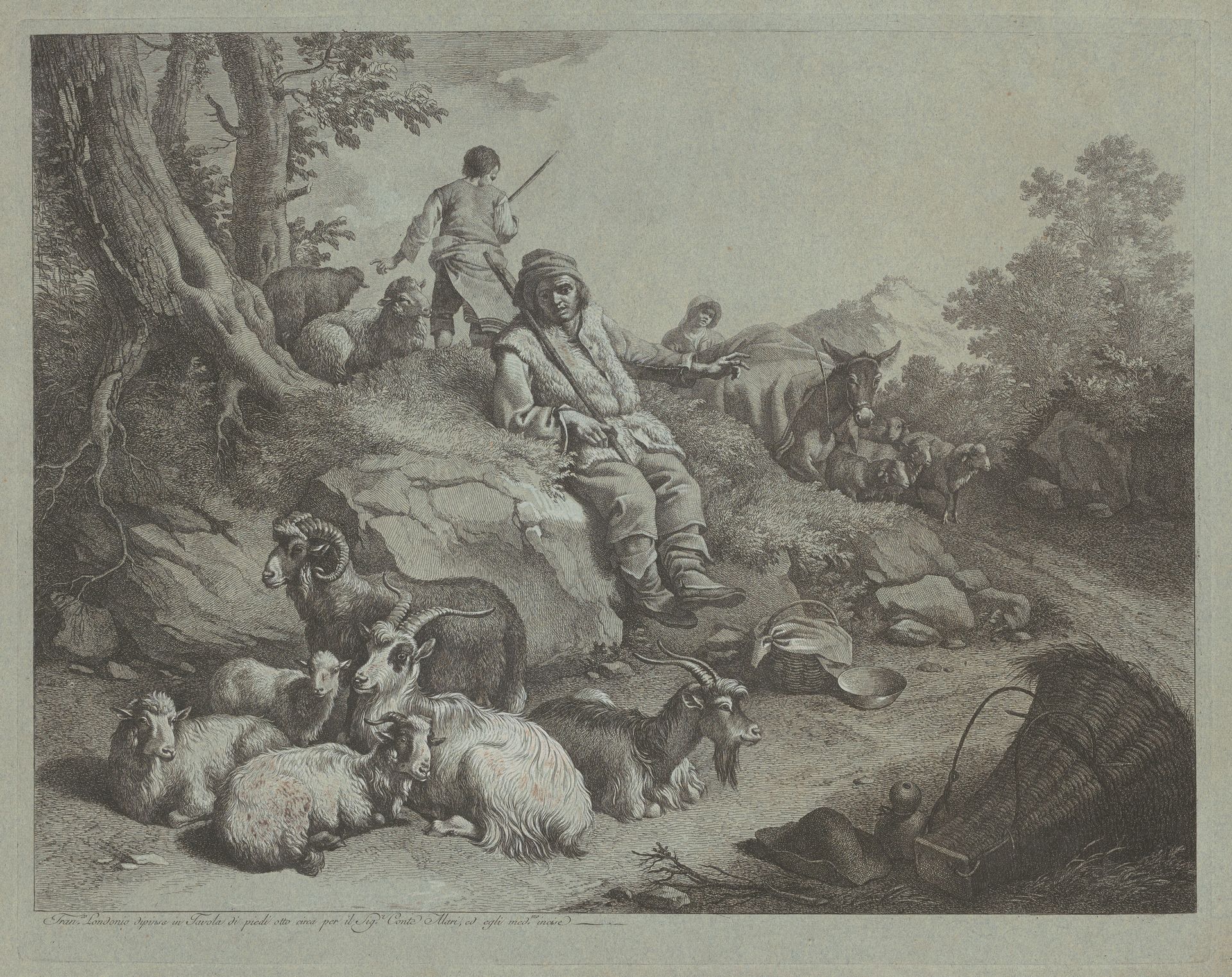Seated Shepherd before a Flock of Goats by Francesco Londonio