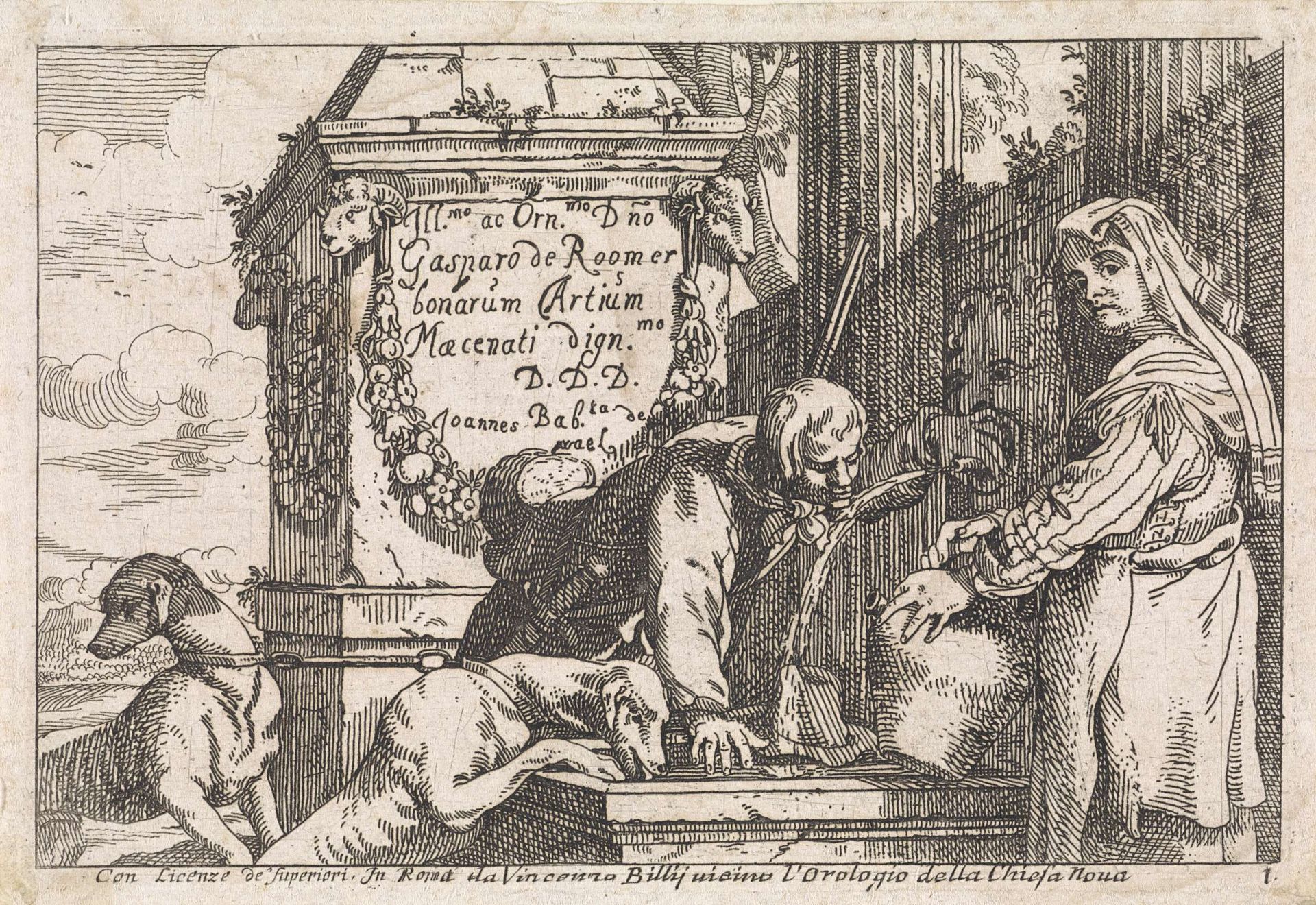 Jager drinkt uit fontein by Jan Baptist de Wael