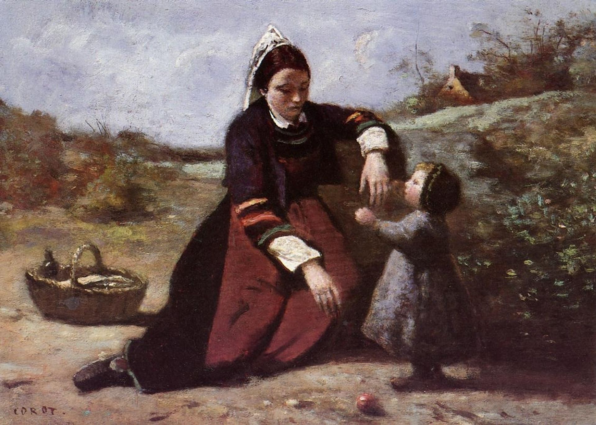 Breton Woman and her Little Girl by Camille Corot