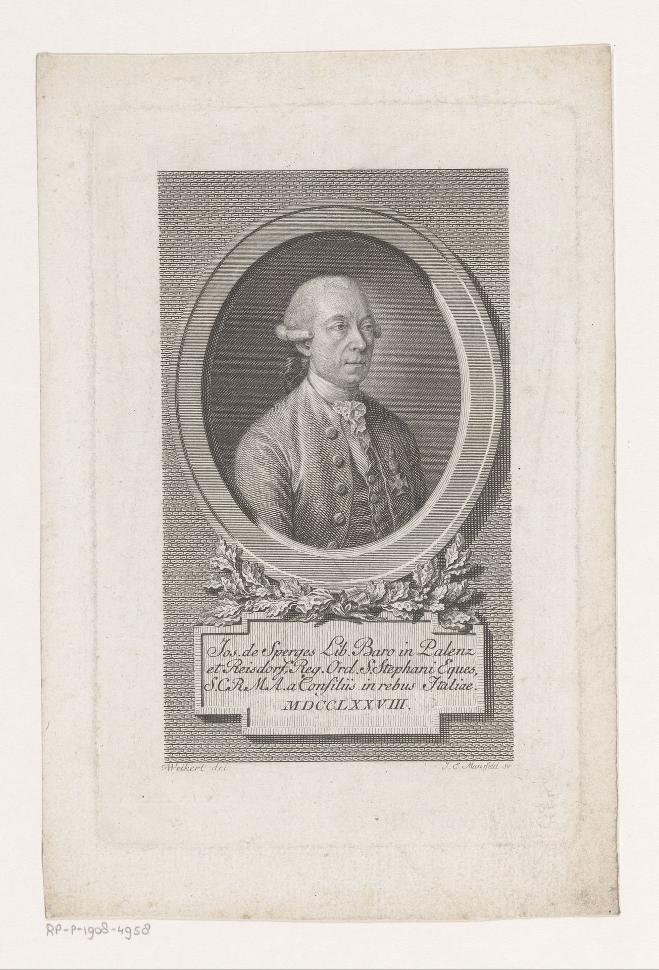 Portret van Joseph von Sperges by Johann Ernst Mansfeld