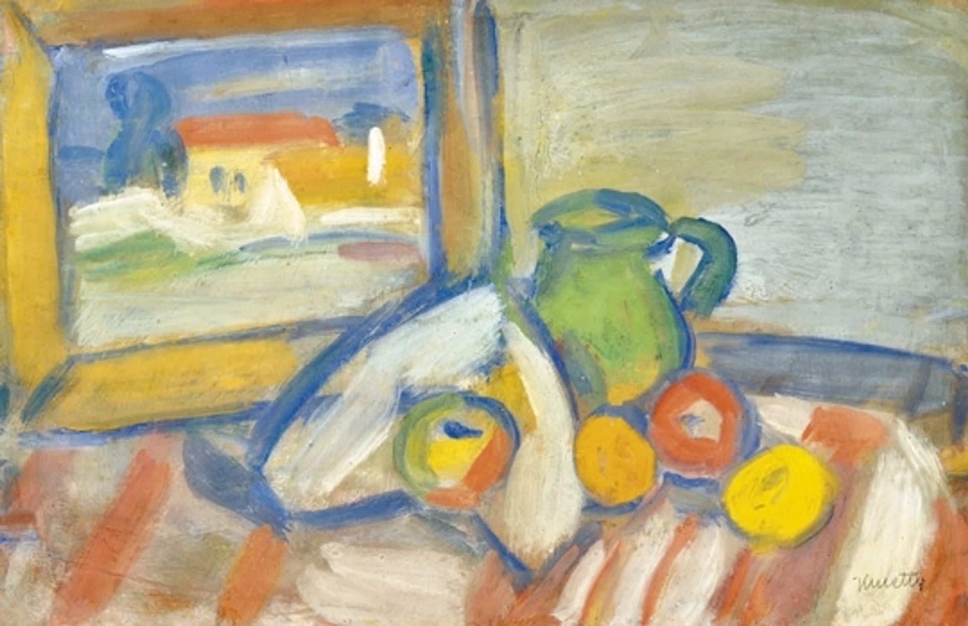 Still Life on Table with a Picture by Kmetty János