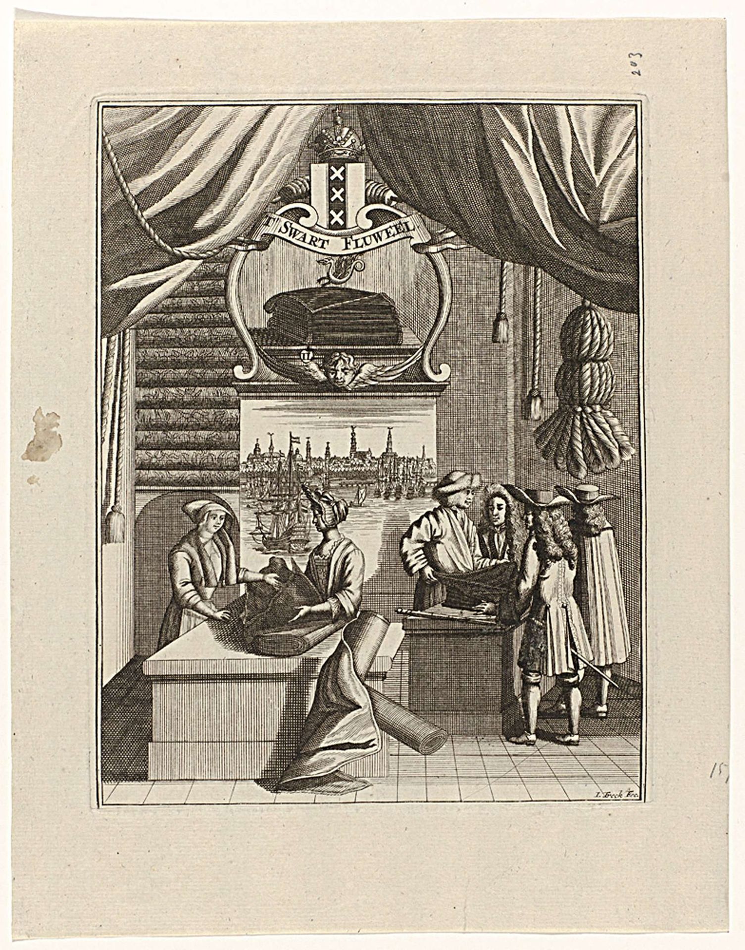 Interieur van een stoffenwinkel met de naam 't Swart fluweel in Amsterdam by J. Treck