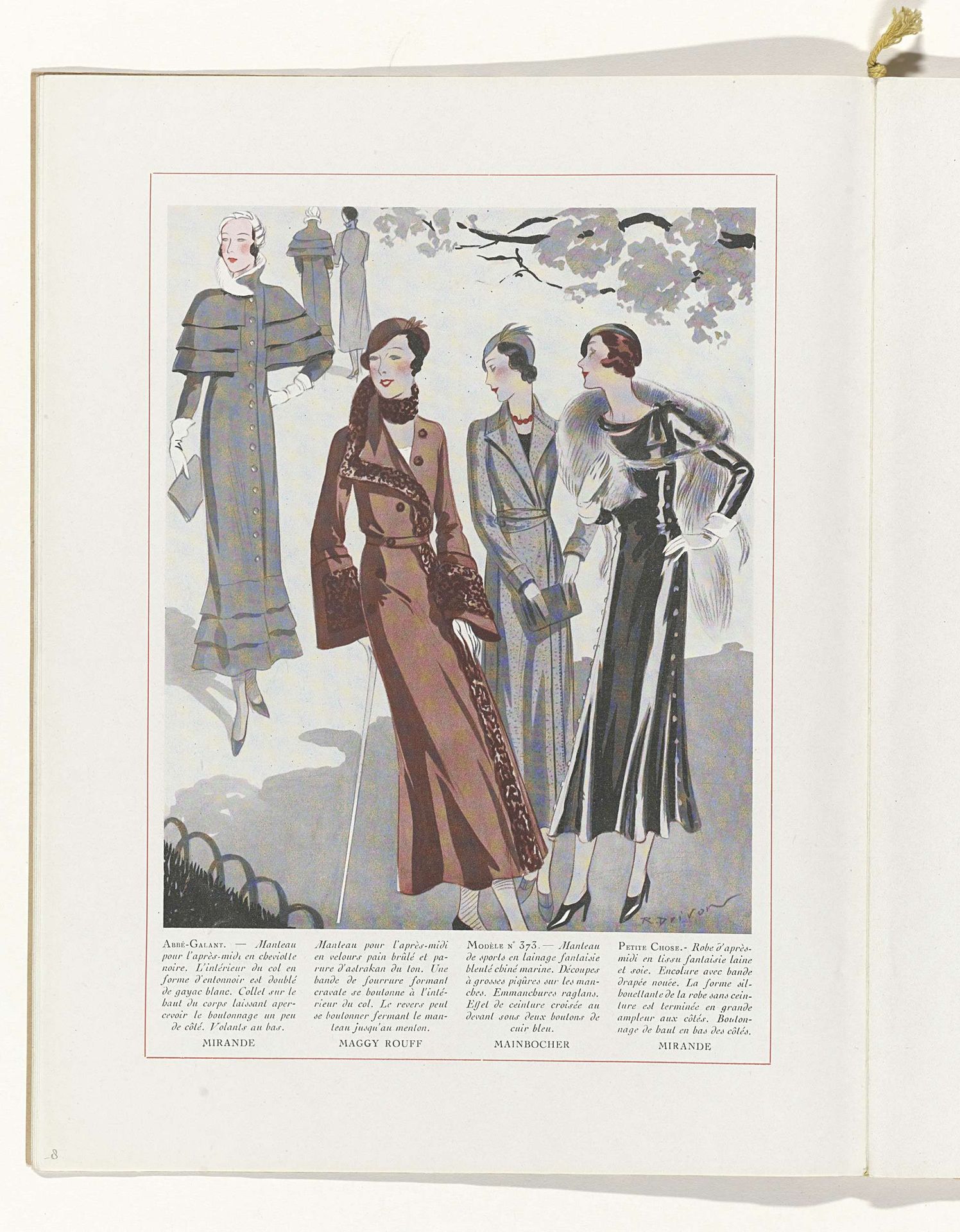 Art - Goût - Beauté, Feuillets de l' élégance féminine, Novembre 1931, No. 135, 12e Année, p. 8 by R. Drivon