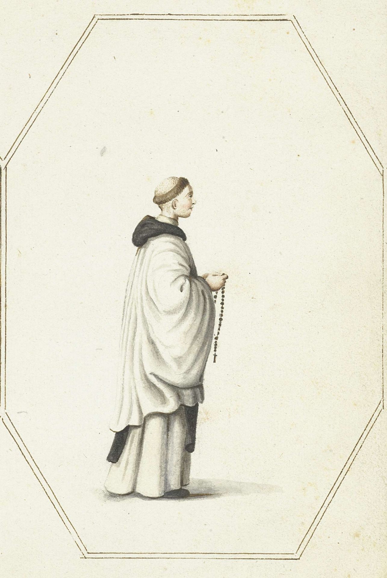 Staande broeder met een rozenkrans by Gesina ter Borch