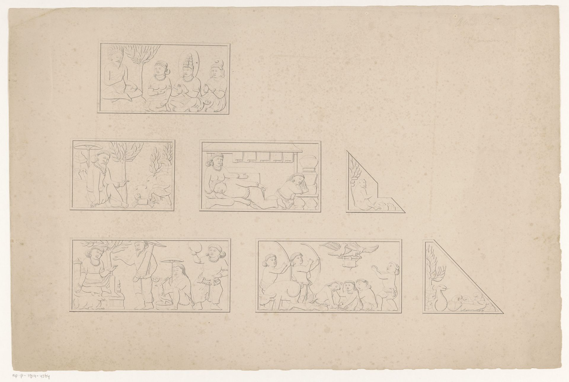 Reliëf aan de rechterzijde van de grote trap bij de tempel Candi Mendut by Andries Wiemans Cz.