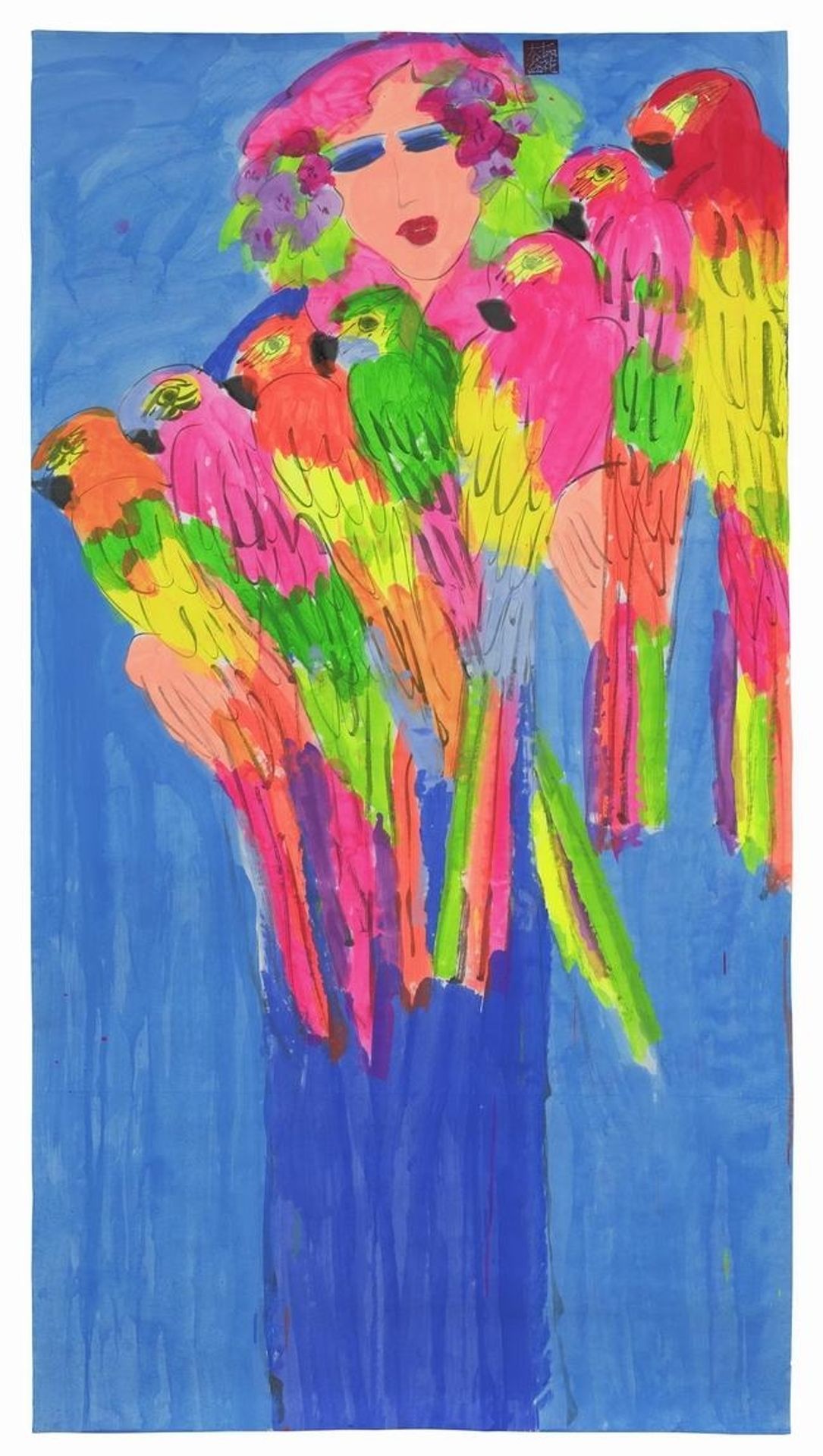 Blue Lady with Parrots by Walasse Ting