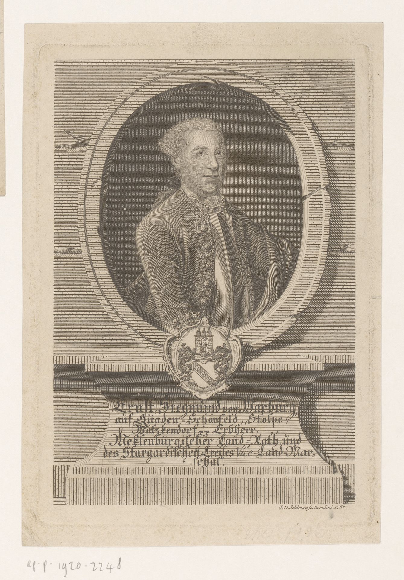 Portret van Ernst Sigmund de Warburg by Johann David (I) Schleuen