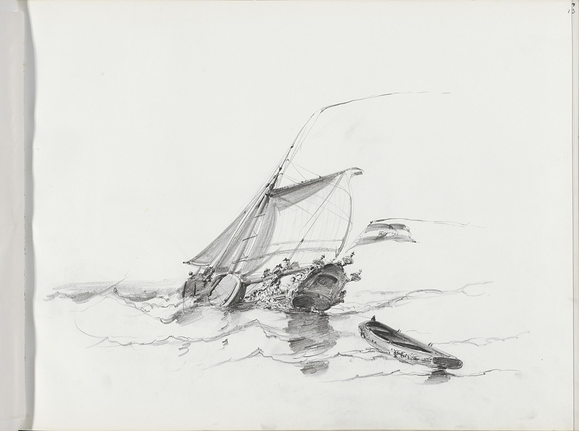 Kapseizend zeilschip by Albertus van Beest