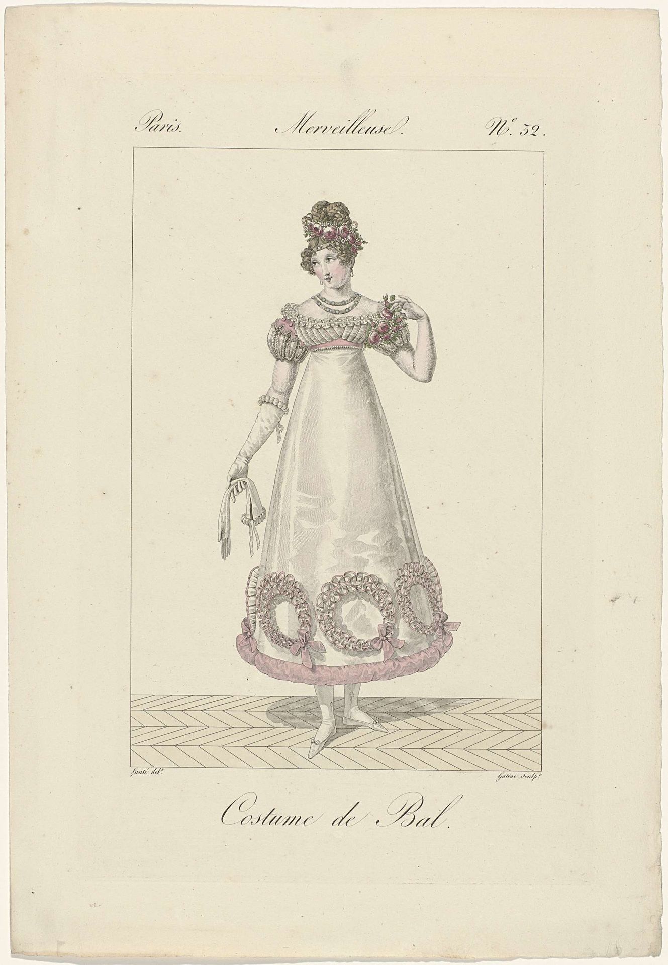 Incroyables et Merveilleuses, 1818, Merveilleuse, No. 32: Costume de Bal. by Georges Jacques Gatine