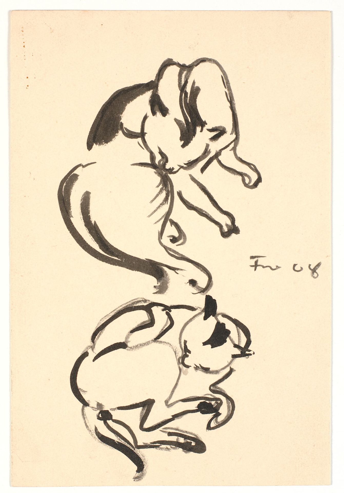 To studier af en kat der vasker sig by Ludvig Find