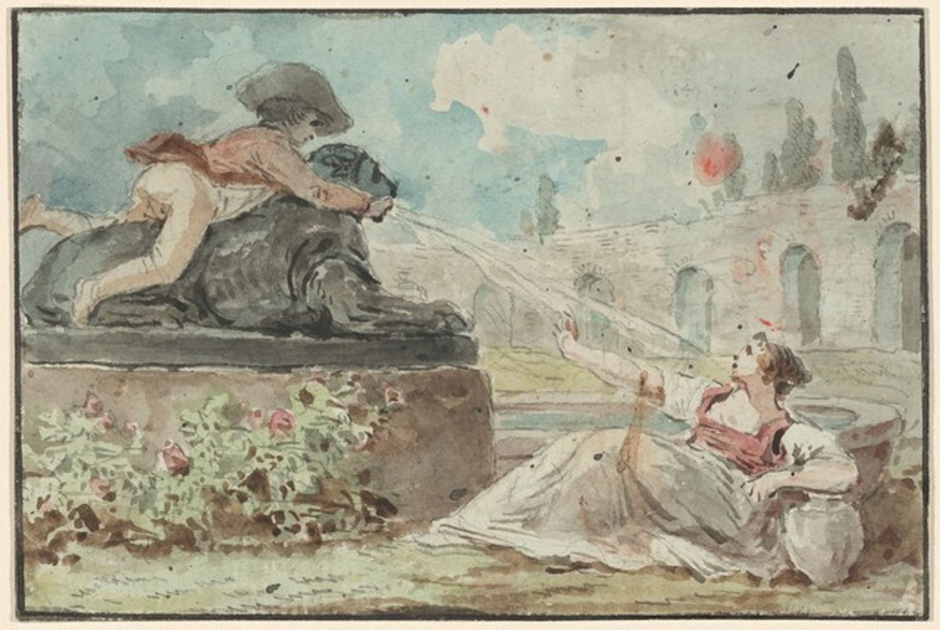 Couple by a Fountain by Hubert Robert