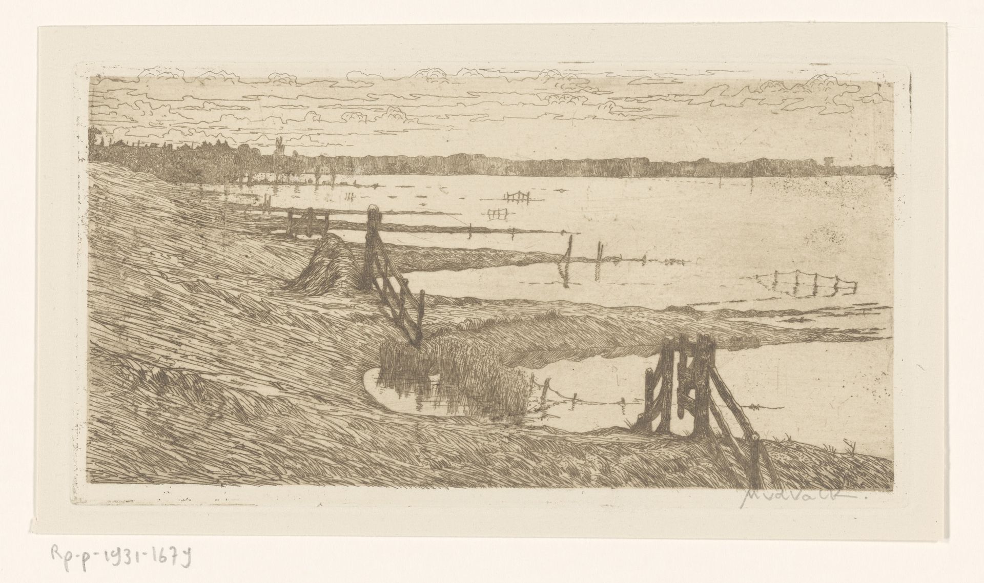 Ondergelopen weilanden bij een dijk by Maurits van der Valk