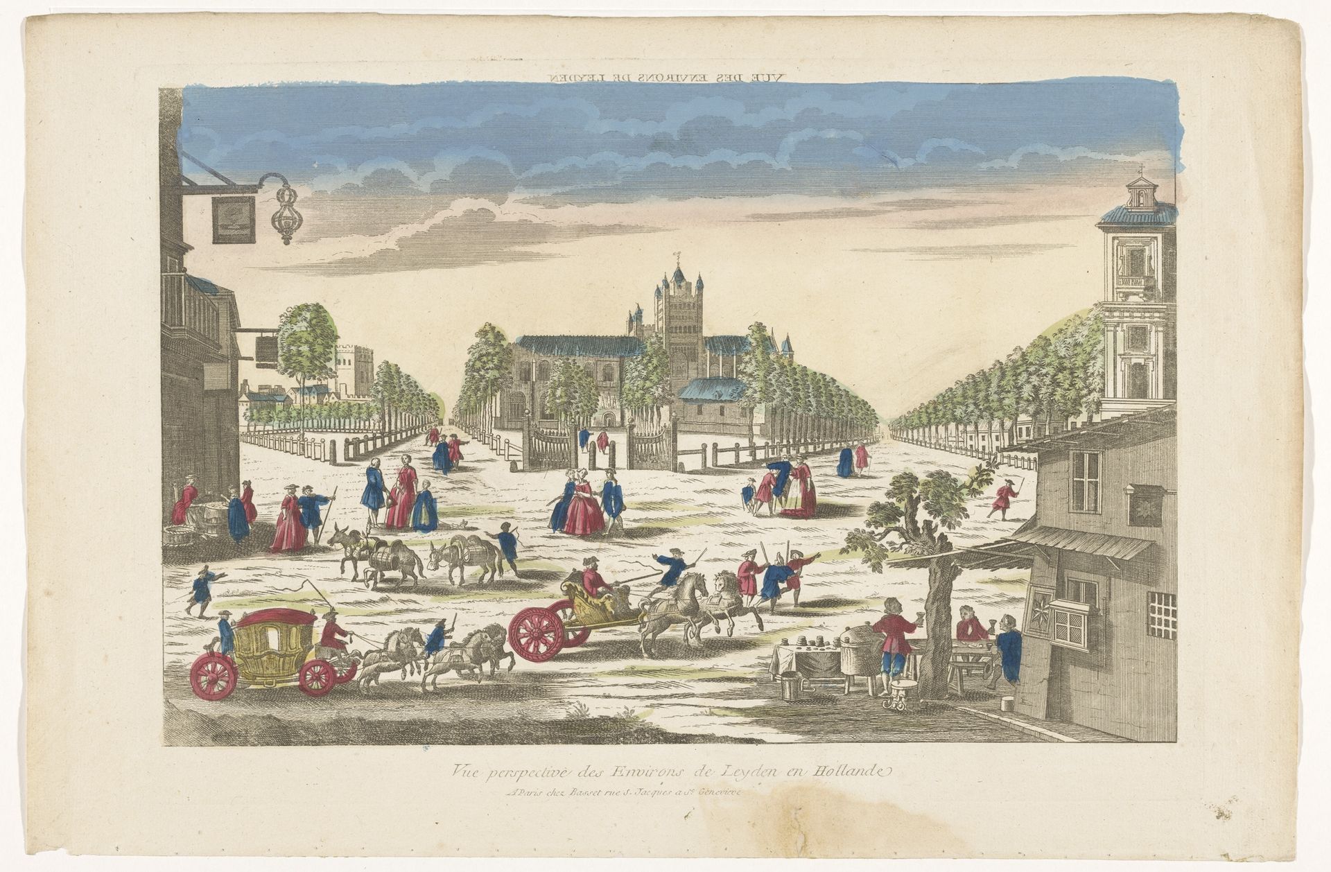 Gezicht op straten en een plein met een kerk in de omgeving van de stad Leiden by Basset
