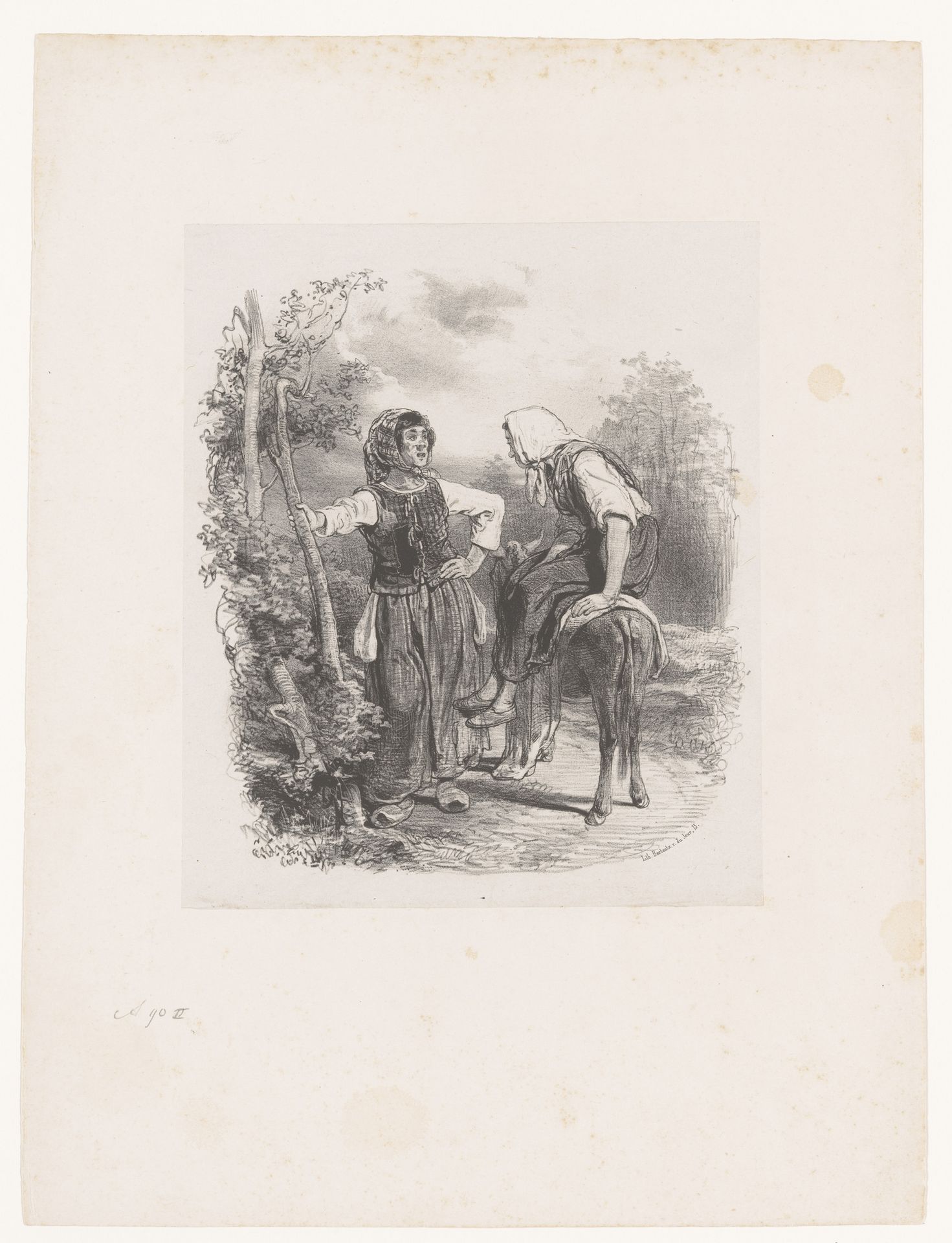 Twee boerinnen met een muildier by Paul Gavarni