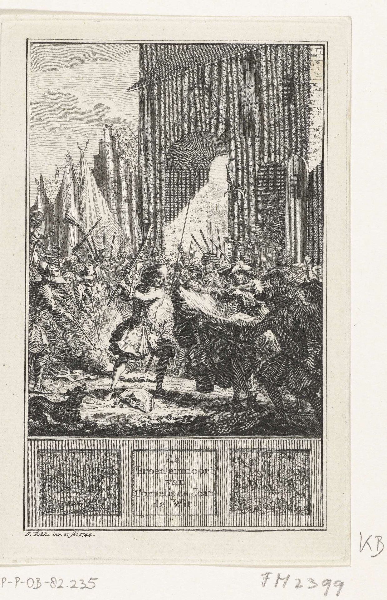 Titelpagina voor: F. Duim, De broedermoort, van Kornelis en Joan de Wit, 1744 by Simon Fokke