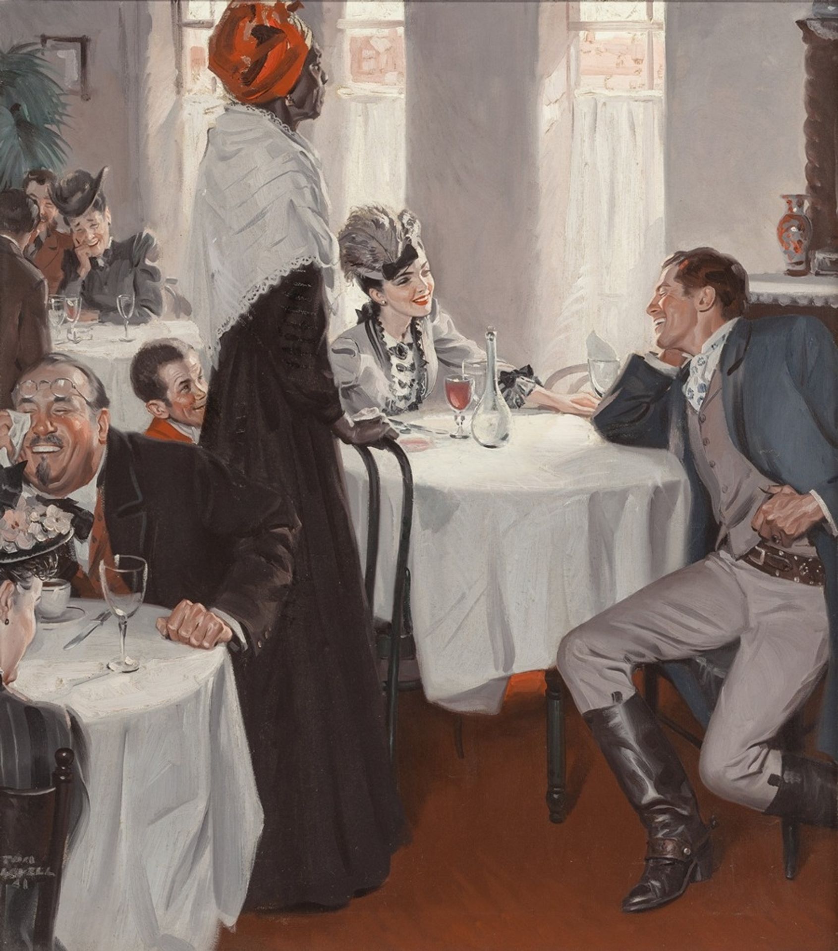 Jovial Restaurant Scene by Tom Lovell