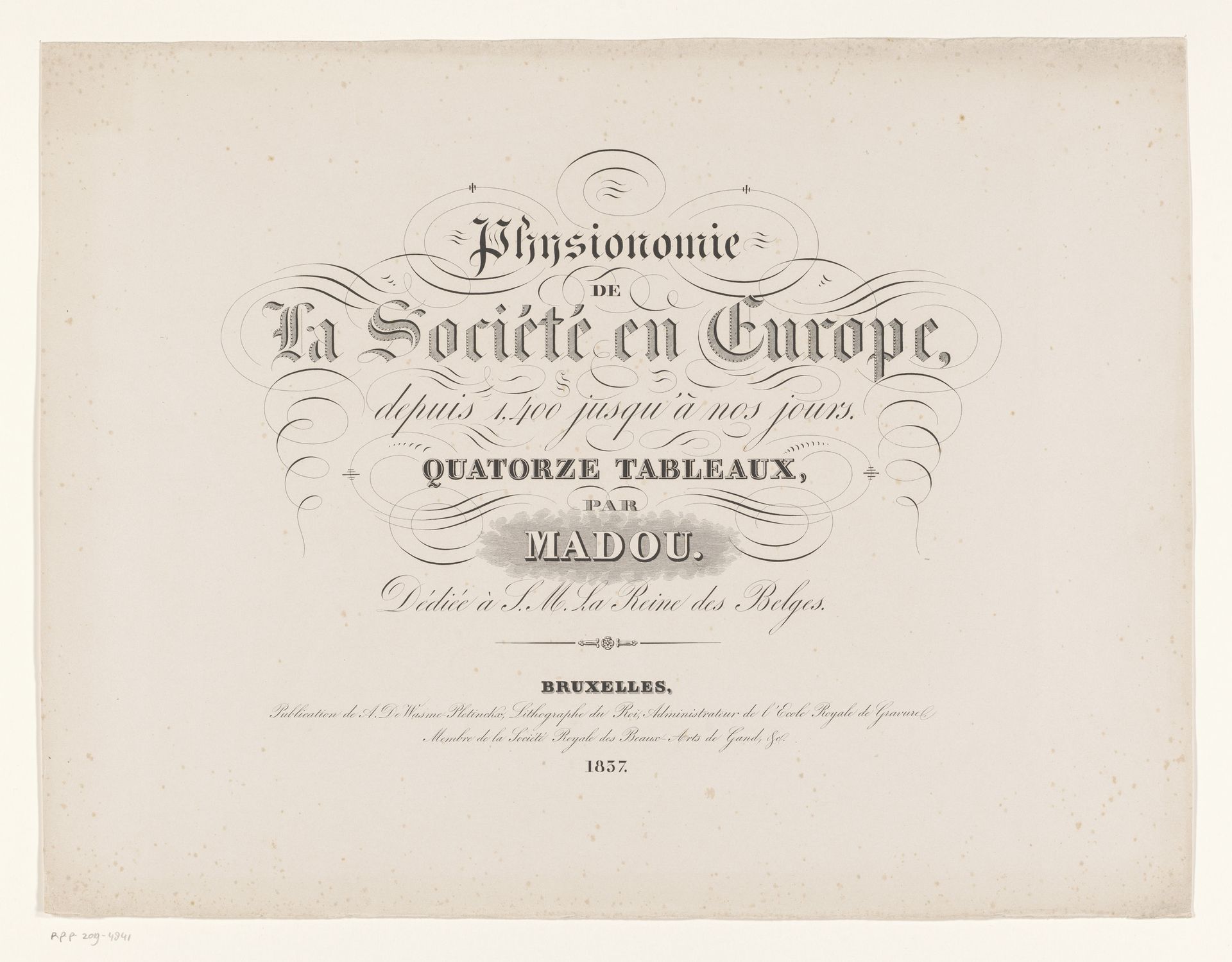 Titelprent voor Physionomie de la société en Europe by Jean-Baptiste Madou